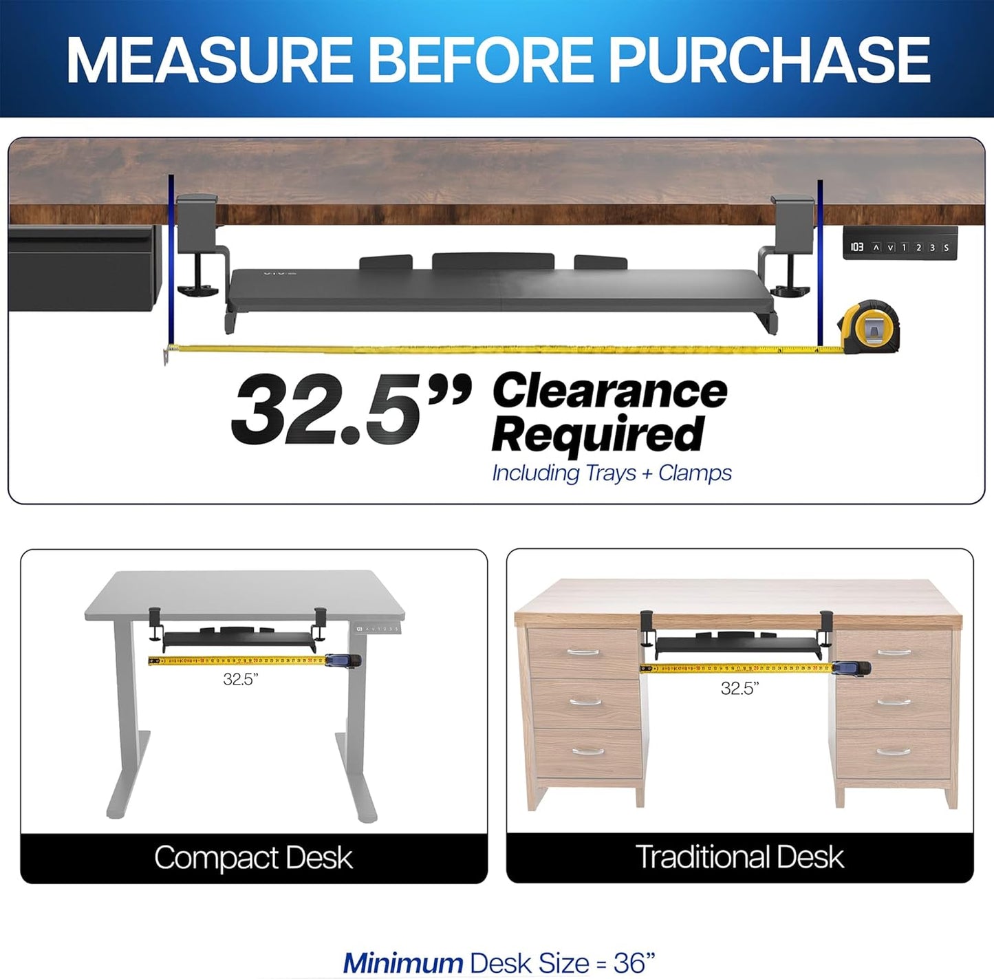 VIVO Large Clamp-on Computer Keyboard and Mouse Under Desk Slider Tray, 27 x 11 inch Pull Out Platform Drawer, Gray, MOUNT-KB05GY