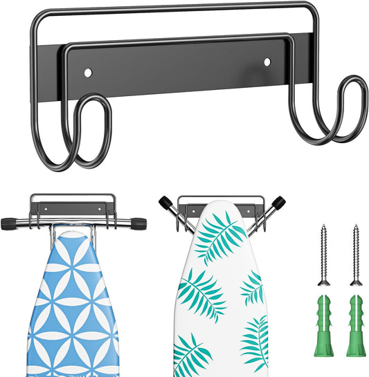 Ironing Board Hanger Wall Mount, Ironing Board Holder for T or Y Leg, Stainless Steel Iron Board Hanger, Laundry Room Wall Hook for Iron Board Holder (Black)