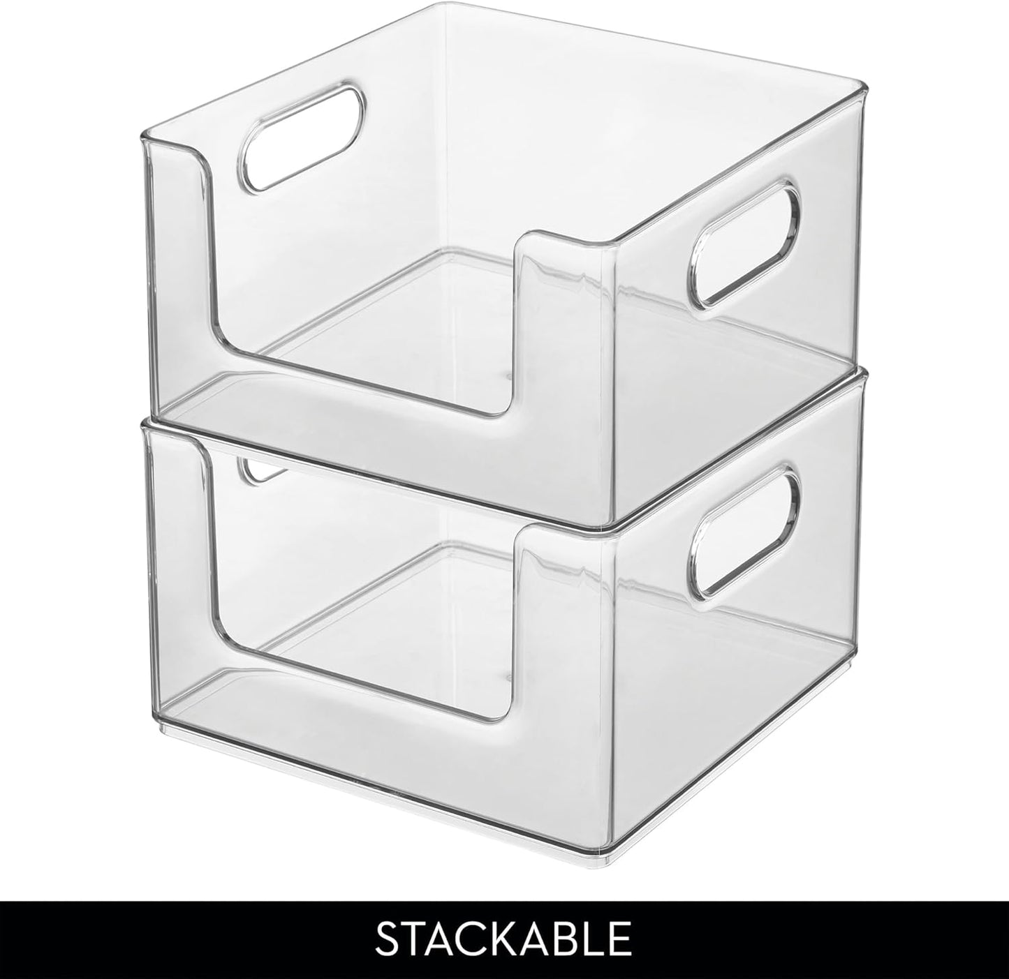 iDesign Stackable Clear Plastic Open Front Storage Bin, Easy Access Organizer for Pantry or Cabinet