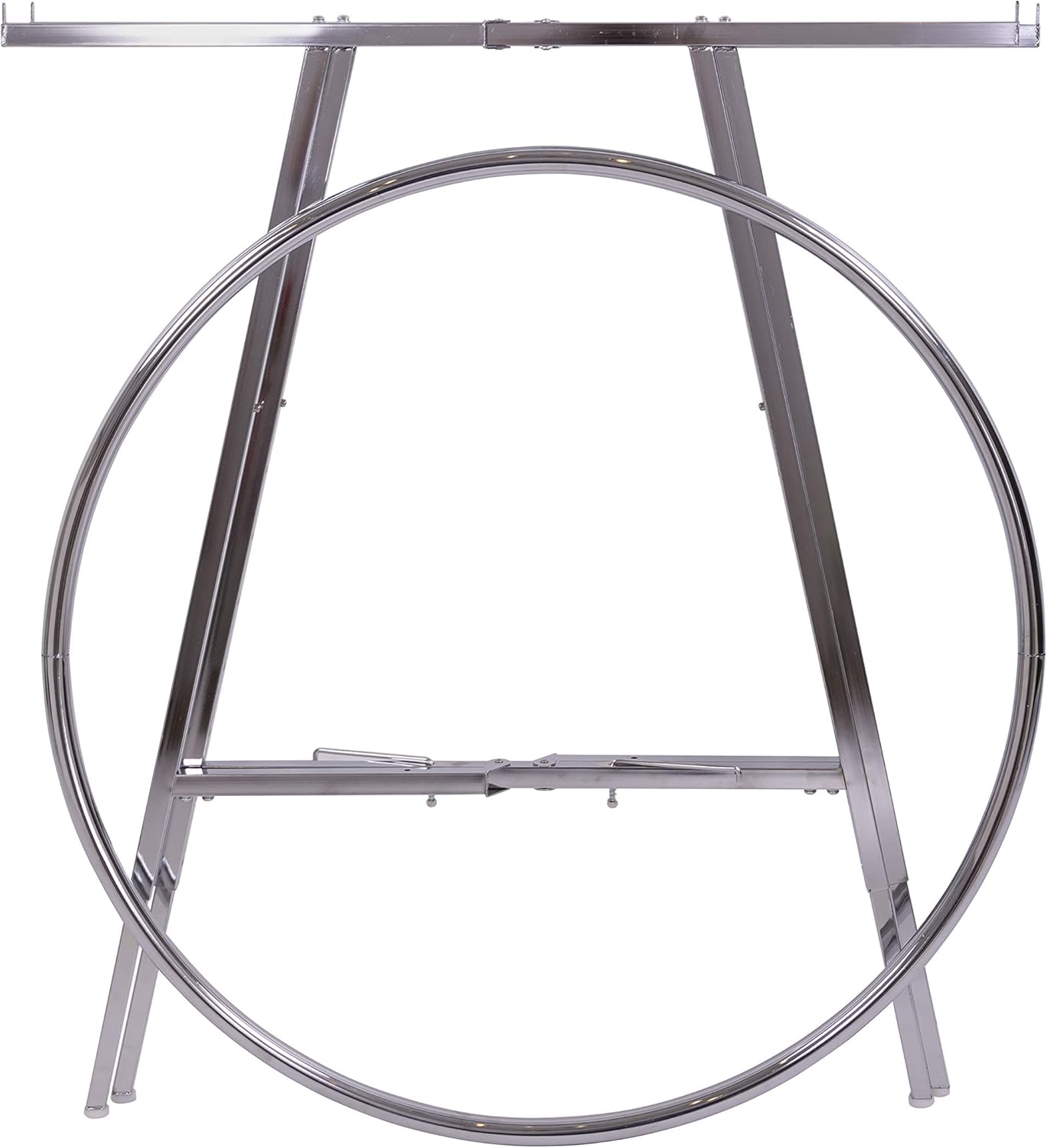 Econoco 42-Inch Folding Round Garment Rack, Adjustable 46–66″ Height Retail Display, Chrome Finish