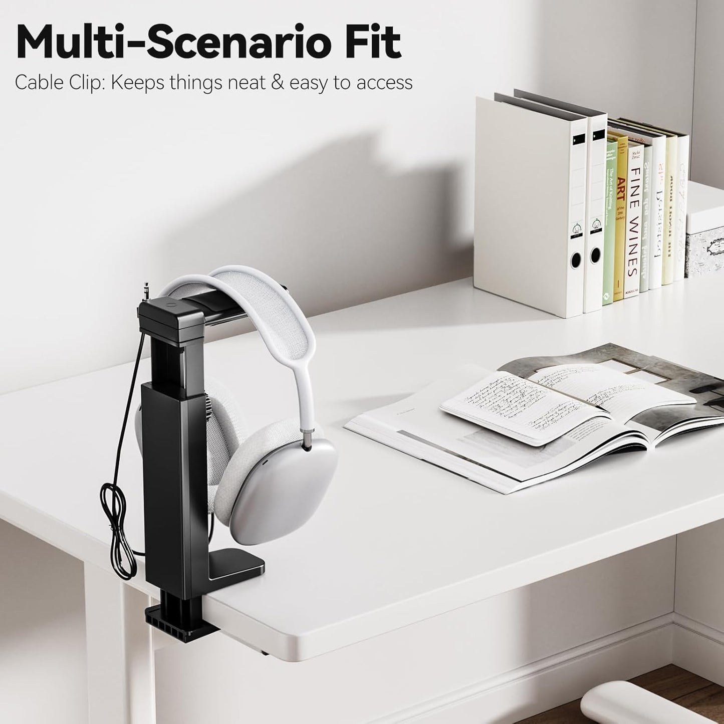 Headphone Stand Under-Desk or Headset Holder Above-Desk, Headphone Hanger & Headset Hook Under Desk Mount with Spring Clamp & Height Adjustable & Cable Clip for Gaming Gift Accessories