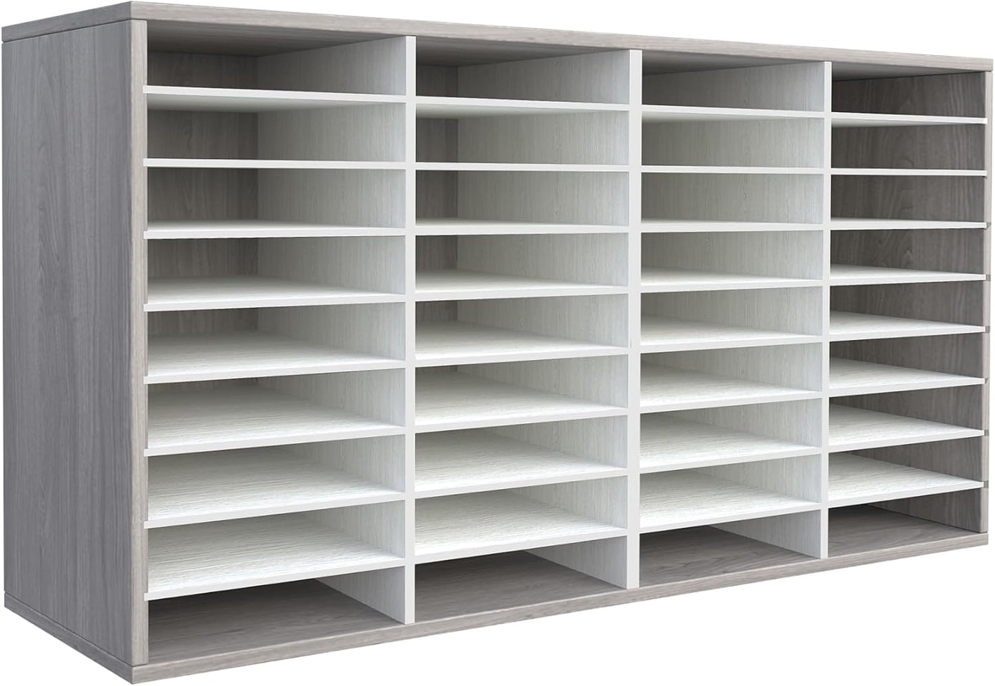 TQVAI Literature Organizer, Heavy Duty 36 Compartments Countertop Mail Organizer with Adjustable Shelves, Wooden Desk Paper Storage Organizer, Mailboxes Cubbies for Office, Classroom, Retro Grey/White