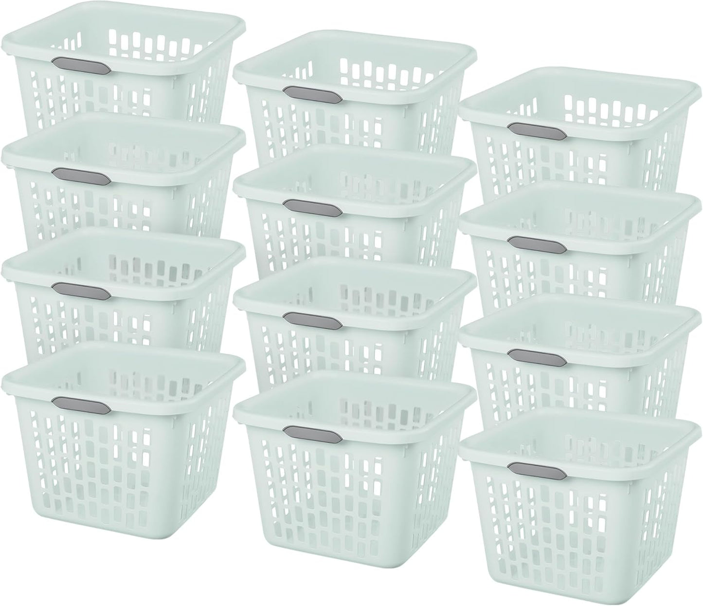 Sterilite Laundry Basket, Plastic Clothes Hamper, Large Square Bin with Comfort Grip Handles and Reinforced Rim, 1.5 Bushel Capacity, Mint, 12 Pack