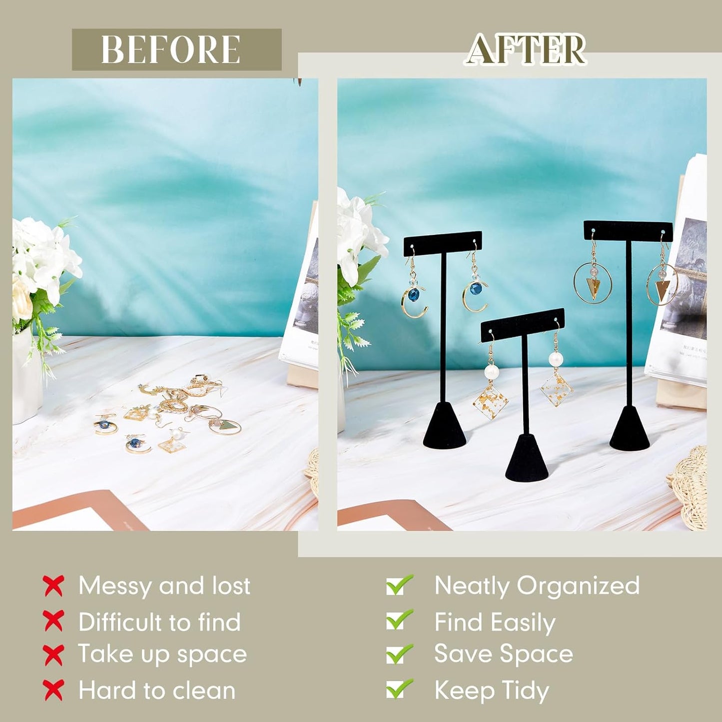 Marsui 12 Pcs Earring Display Set Earring T Bar Display Earring Holders with 3 Heights Earrings Display Stand for Jewelry (Black)