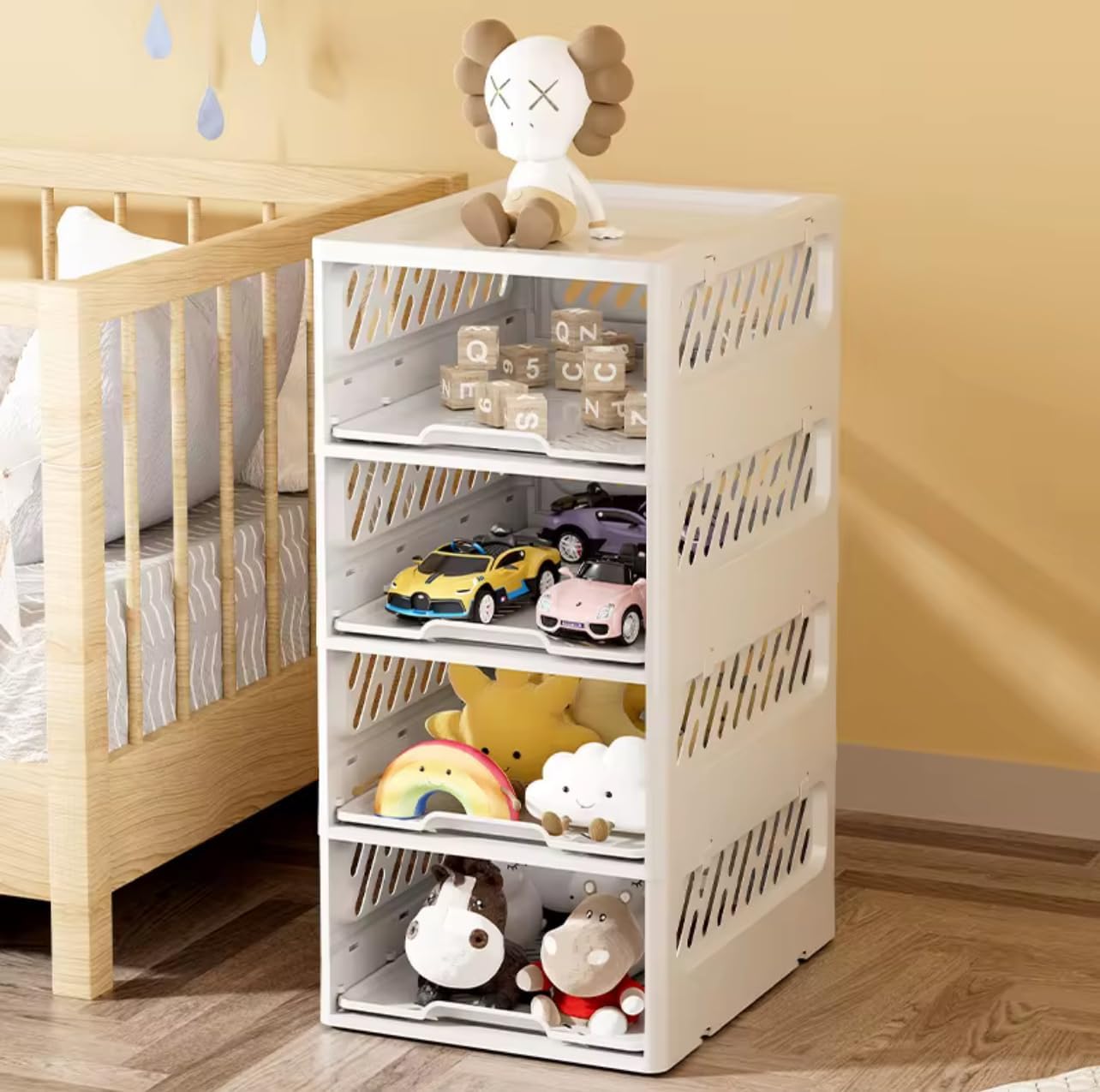 5 Pack Stackable Drawer Storage Baskets – Foldable Closet Organizer with Slide-Out Drawer Feature for Clothes, Kitchen, Bathroom & Laundry Room – Space-Saving Storage Bins, White