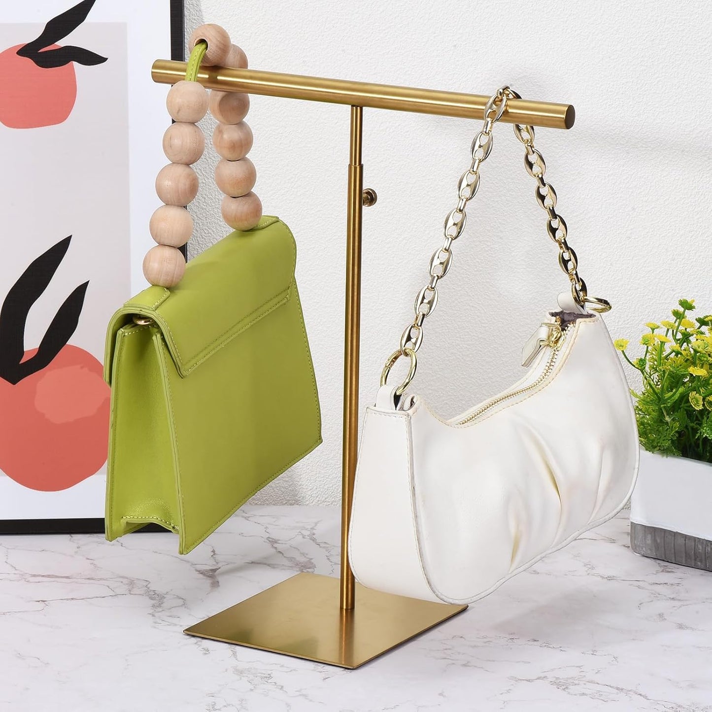 uxcell Necklace Display Stand Adjustable Height Jewelry Rack T Bar Tabletop Purse Holder for Home Boutique Store - Gold