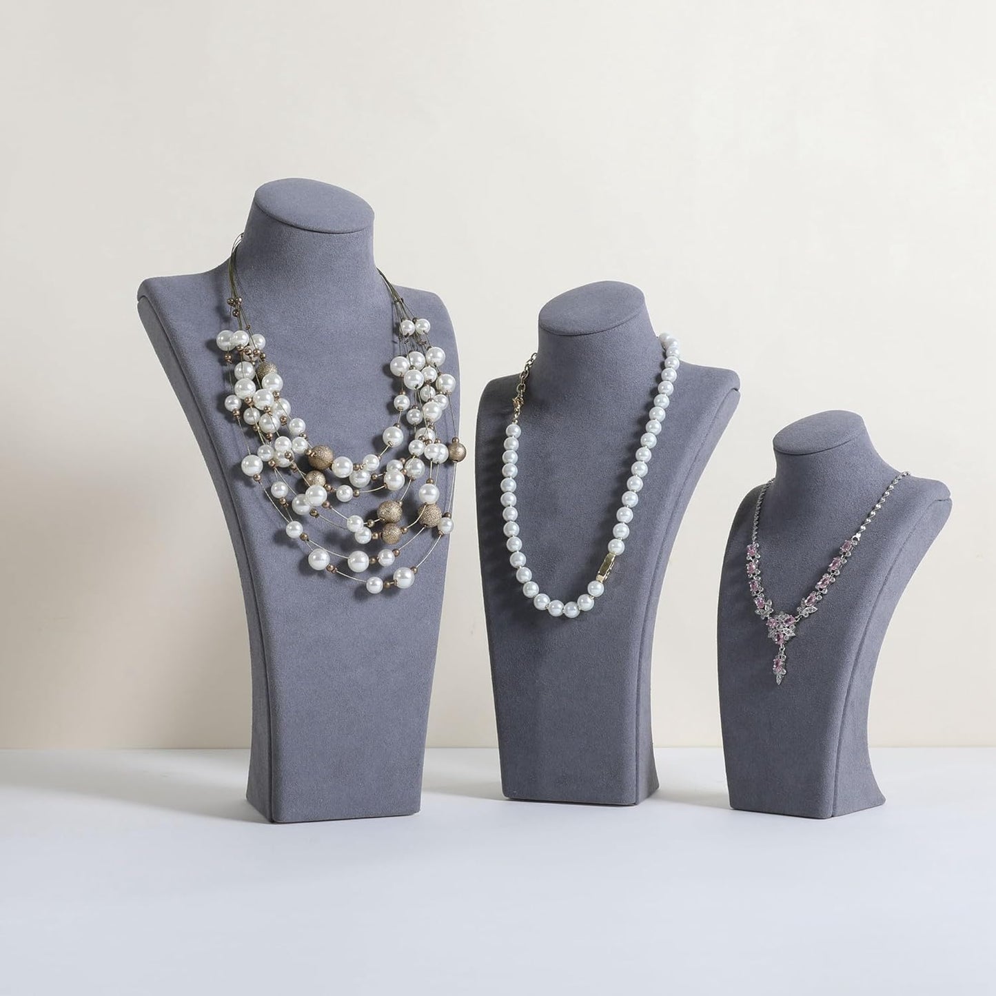 GemeShou Grey necklace storage organizer for sale, Velvet necklace holder stand, jewelry bust display stands, Jewelry Mannequin for Countertop, Showcase【Grey-Large height 12.4 inch】