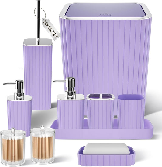 Bathroom Accessories Set - Gorgeous Purple Bathroom Set, 10PC Bathroom Accessory Set, Toilet Brush, Trash Can & Soap Dispenser