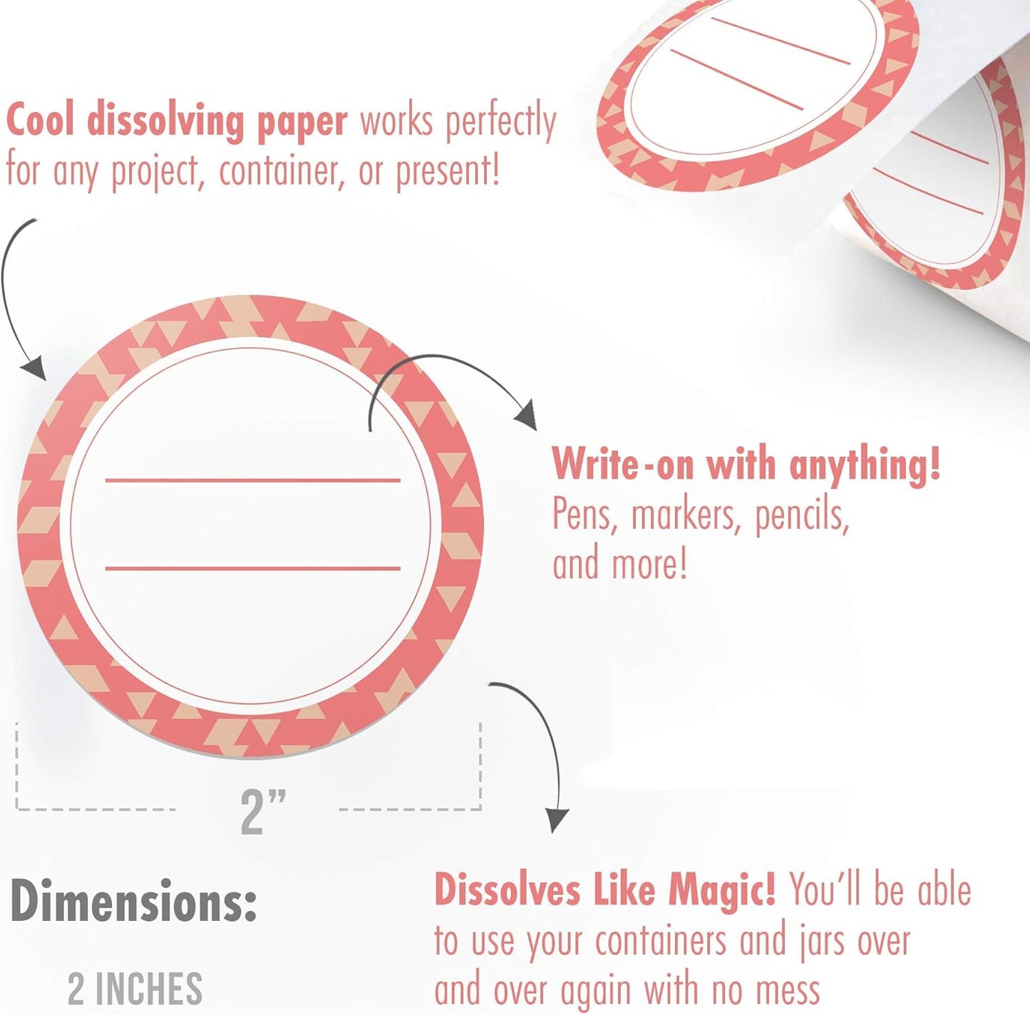 Canning Labels Dissolvable Stickers for Mason Jars and More (2" Round 200/roll) Canning Supplies Washes Off in Seconds Like Magic - Jar Labels Homemade Jam, Jelly, and More (Coral)