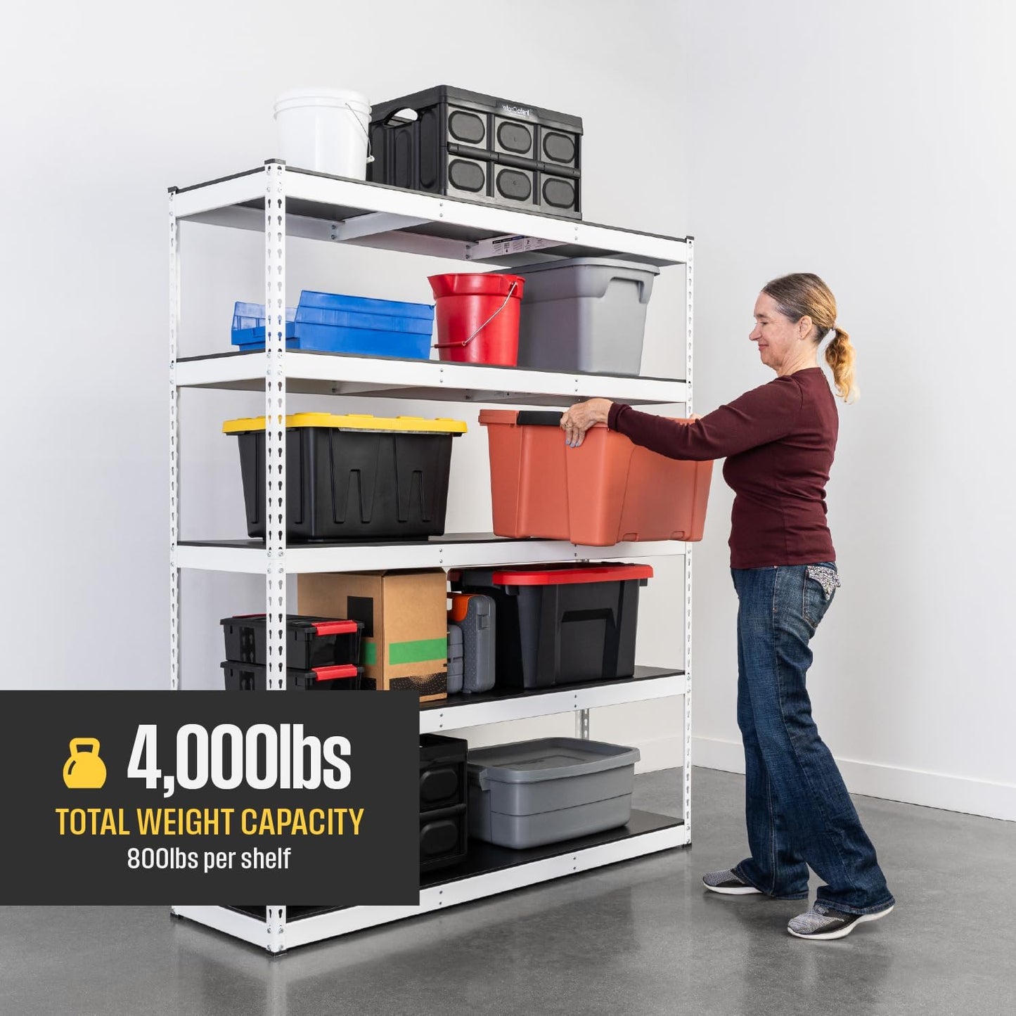 SafeRacks Modular Garage Shelving - 5 Tier Storage Shelves, Tall Metal Rack Shelves for Storage, Heavy Duty Steel Shelf Organizer for Garage, Or Kitchen Pantry (White, 18 x 48 x 72)