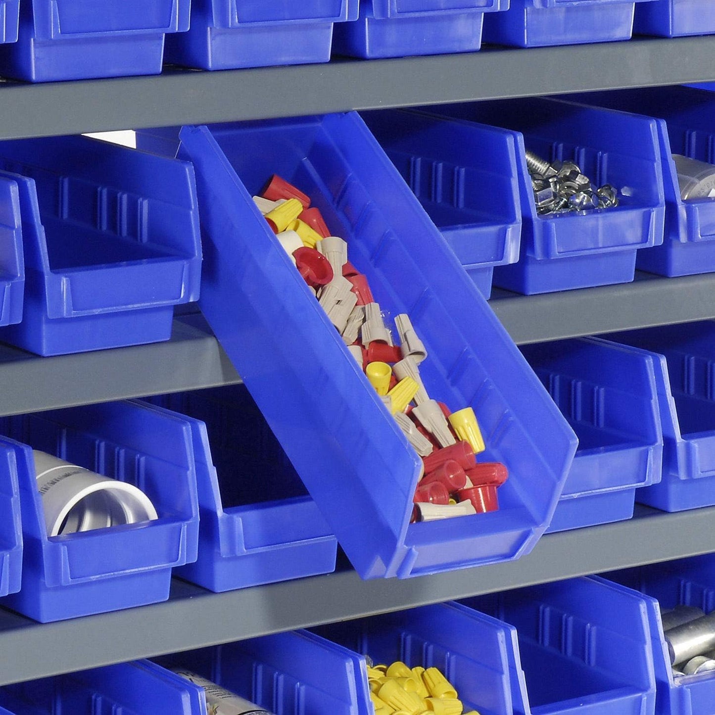 Global Industrial 13 Shelf Steel Shelving with (72) 4" H Plastic Shelf Bins, Blue, 36x12x72