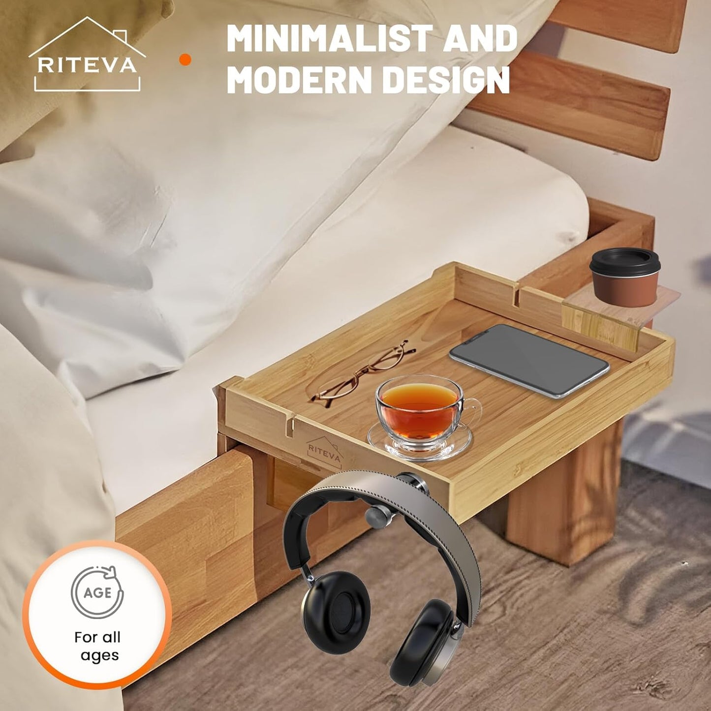 Bamboo Bedside Shelf, College Dorm Room Essentials, Bunk Bed Nighstand, Bamboo Furniture, Floating Nighstand, Wood Furniture, Minimalist Room Decor, Headphones Hook, Sturdy Floating Nighstand.
