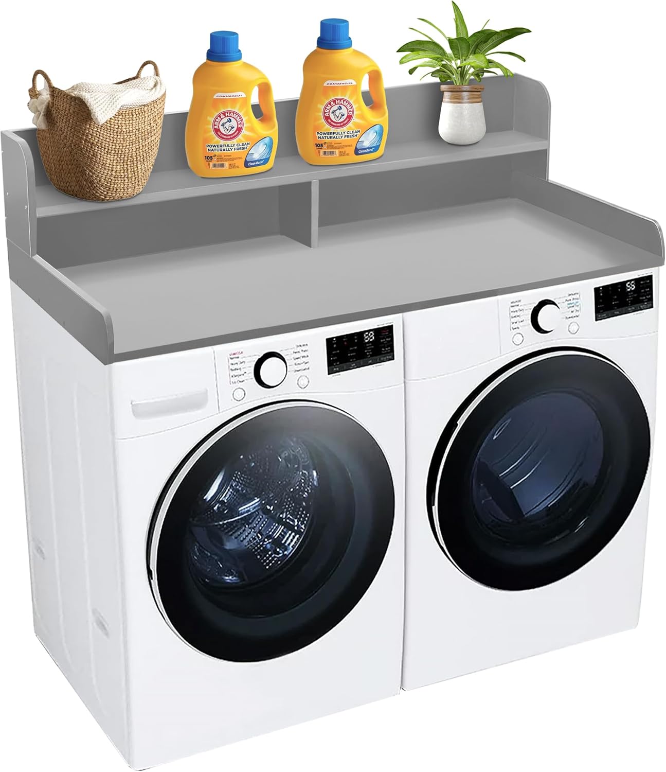 Royxen Laundry Countertop with 2-Tier Shelf Universal Fit, Washer and Dryer Countertop with Storage Space, Shelf Height 11.5 Inches, Solid Wood Core, Grey