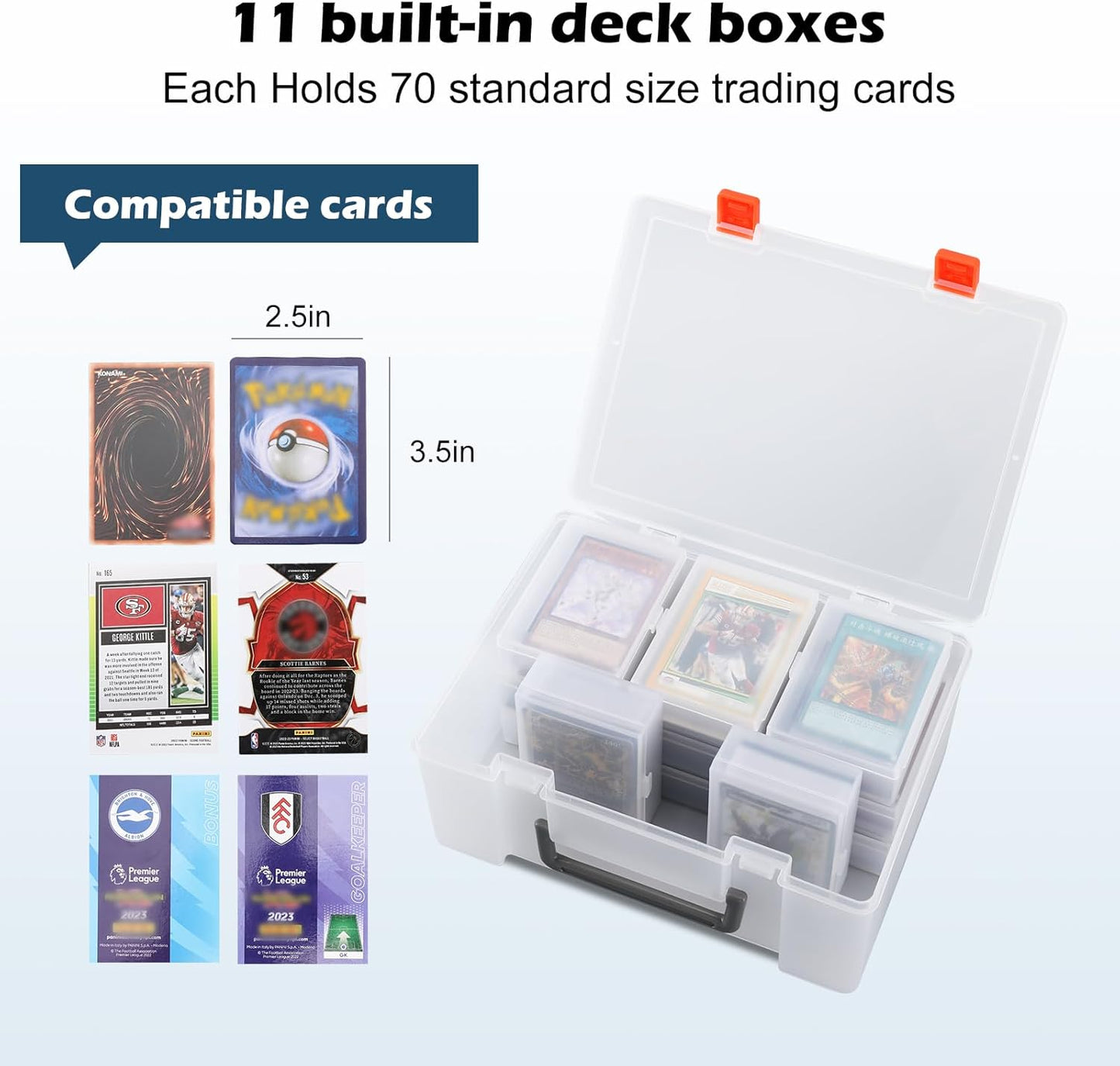 Trading Card Storage Box: Card Case Holder Organizer for 800+ Pokemon, MTG, Yugioh, TCG Cards with 11 Individual Starter Deck Box Each Holds 70 Cards