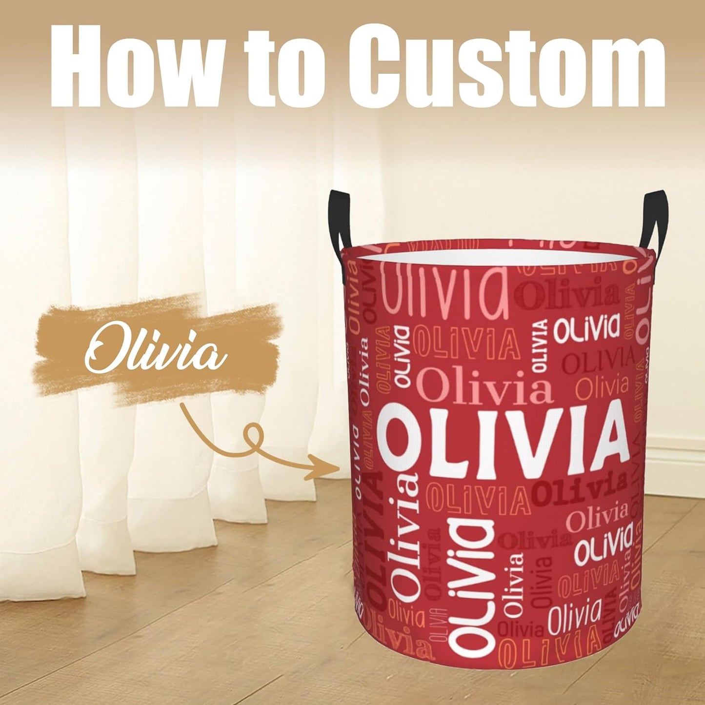 Custom Name Laundry Hamper, Personalized Laundry Basket with Name for Boys Girls Kids Men Women, Customized Name Dirty Clothes Basket Gifts for Clothes Toy Bathroom Bedroom Laundry Room Dorm