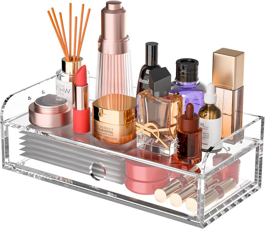 Acrylic Desk Organizer 12 "x 5.7" x 4", Clear Desktop Drawer Tabletop Storage Organization for Office Home Makeup Skincare Jewelry