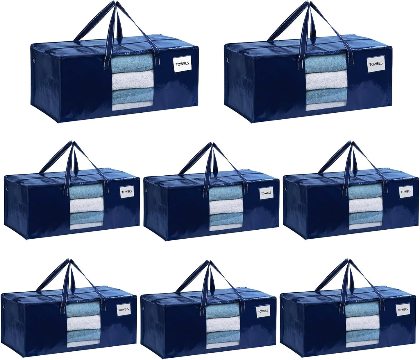 VENO 8 Pack Moving Bags Extra Large Storage Bags for College Move-In, Heavy-Duty Storage Totes, Packing Boxes, and Wardrobe Moving Supplies - Durable Laundry Bags for Clothes (Blue w/Window, 8 Pack)