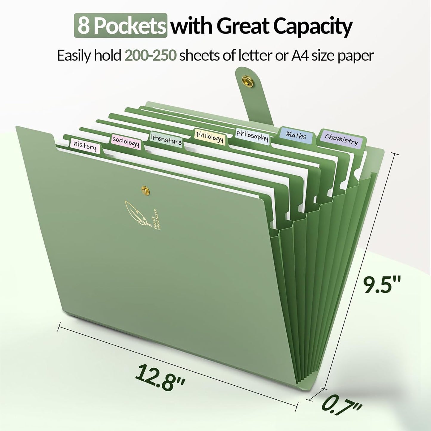 Sooez File Folders Organizer, Folders with 8 Pockets, Folders for Documents w/Sticker, Accordion File Organizer, Paper Receipt Bill Filing Organizer, School College Office Travel Essentials Supplies