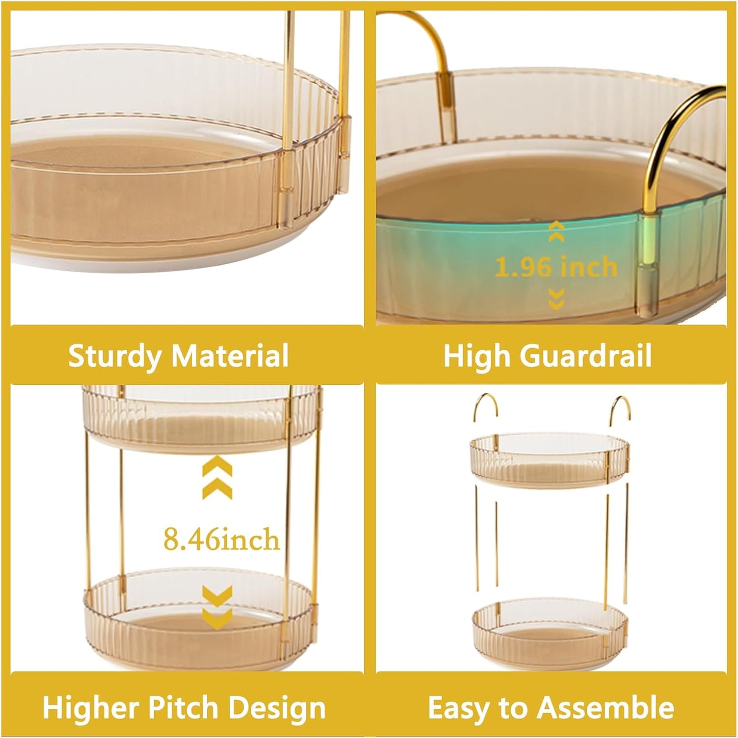 360 Rotating Makeup Organizer for Vanity,3 Tier Large Capacity Vanity Storage,Skincare Perfume Spinning Organizer,Bathroom Cosmetics Storage Makeup Stand Organizer (Gold-3 Tier)