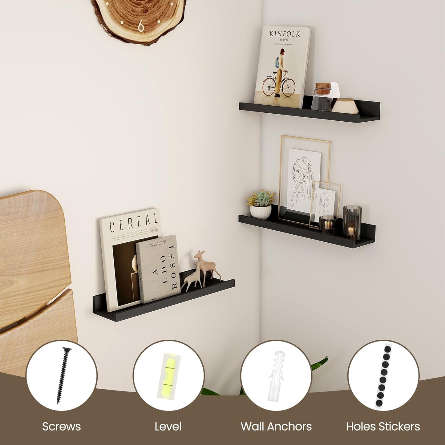 Axeman Black Floating Shelves 16 Inch | Picture Ledge Shelf Set of 2 | Rustic Picture Shelf for Wall with Ledge | Black Wall Shelves with Lip | Photo Ledges