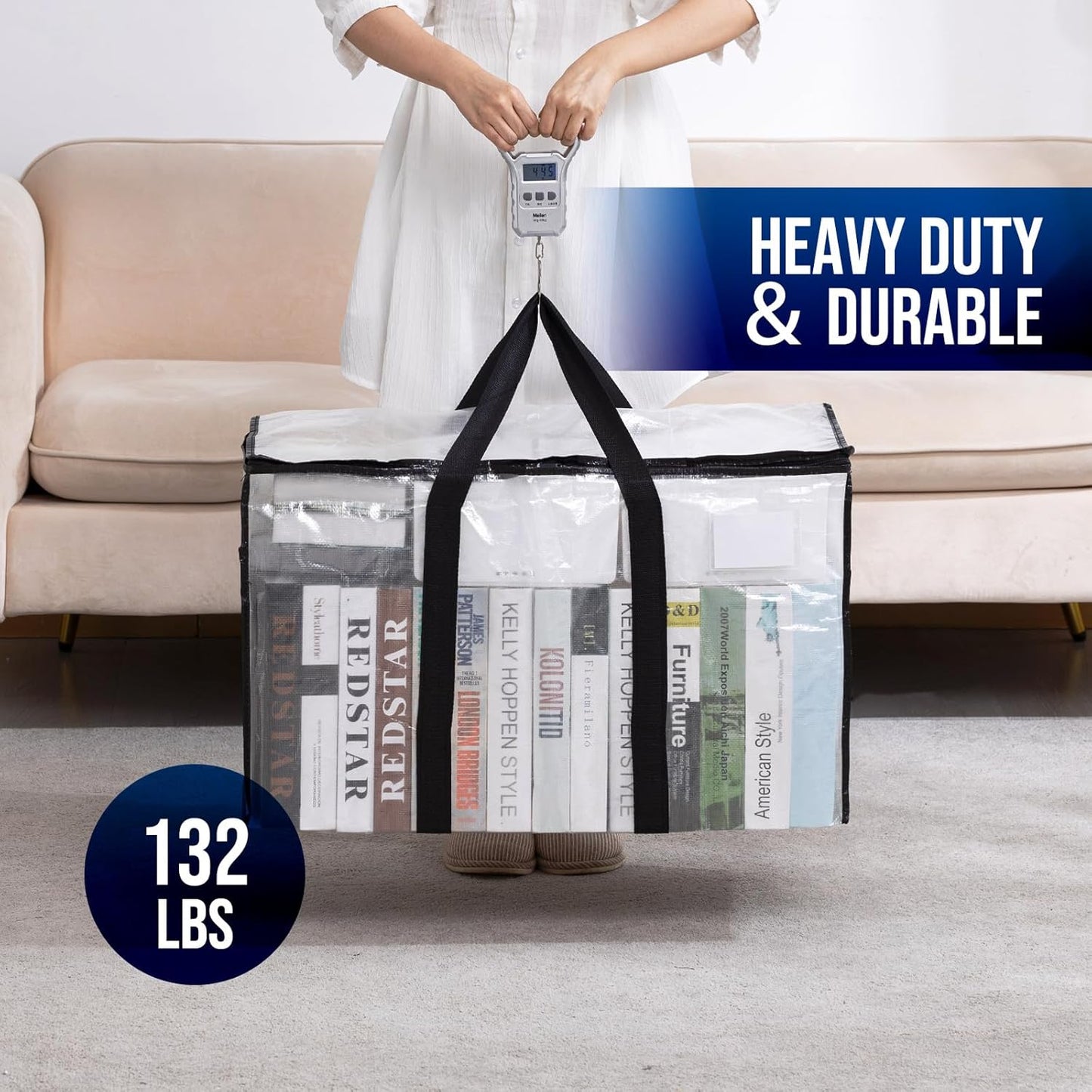 TAILI Extra Large Moving Bags, 10 Pack Clear Heavy Duty Totes for Storage with Visible Window, Wrap Around Handles, Storage Bags for Space Saving, Alternative to Moving Boxes