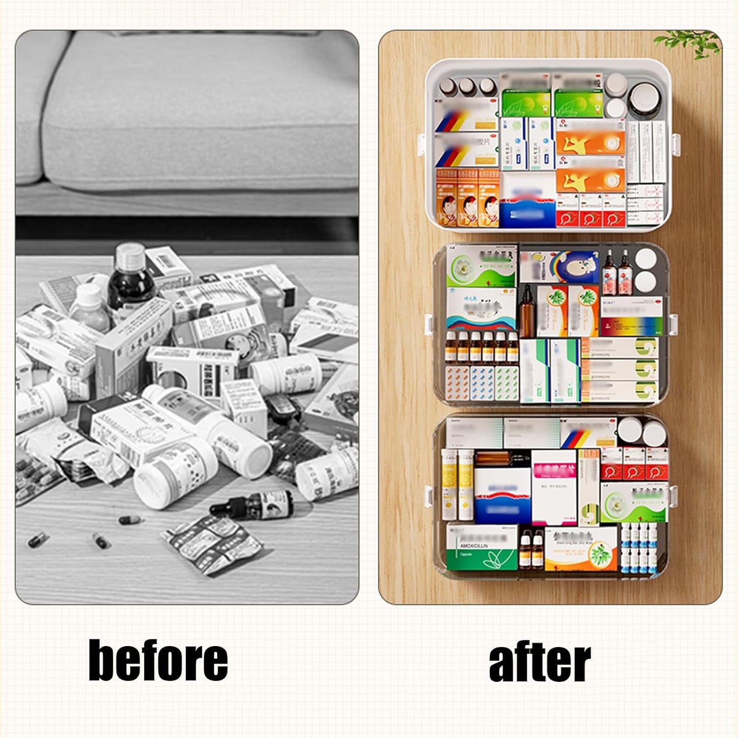3-Tier Medicine Cabinet Organizer with Removable 6-Compartment Pill Organizer - BPA-Free & Moisture-Resistant Plastic Storage Box for Pills, Medicine, Cosmetics - Portable for Bathroom, Travel