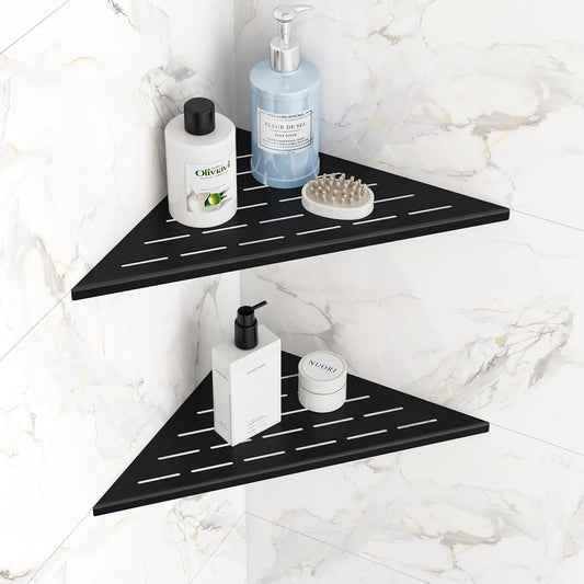 Corner Shower Shelves, 12” Recessed Tile Shower Shelf, 304 Stainless Steel Grout in Corner Tile Shower Shelves, No Drilling, Matte Black, 2 Pack