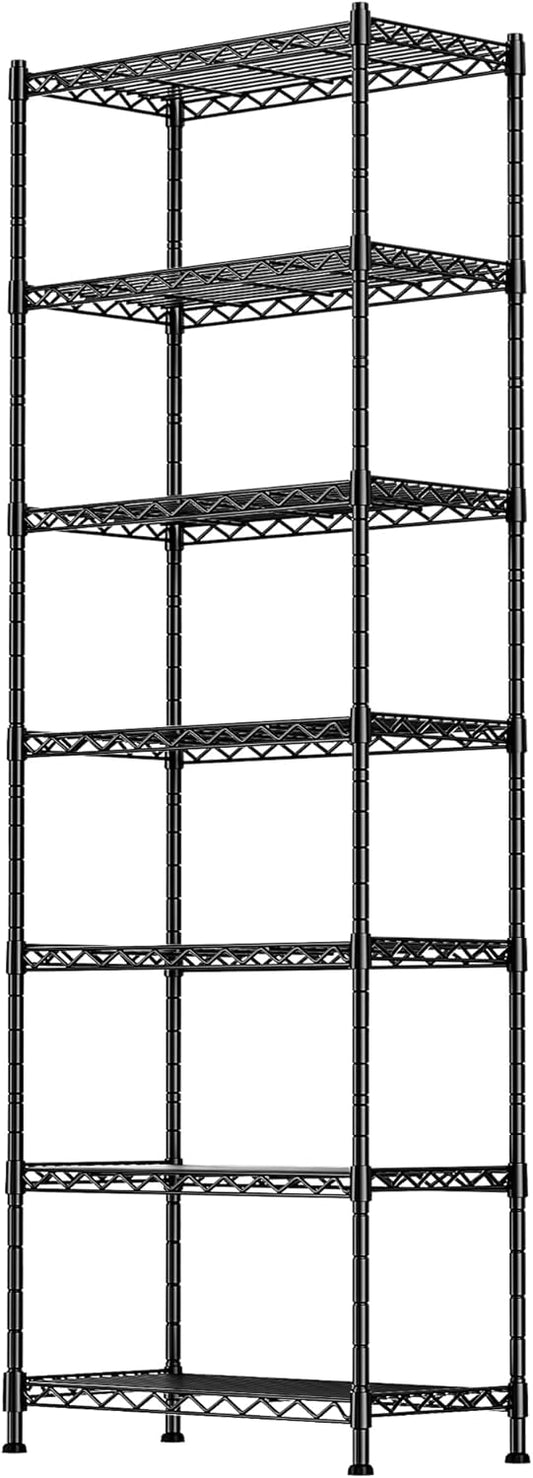 GIOTORENT 7-Wire Garage Shelving Storage Shelves, Kitchen Storage Adjustable Shelf, Metal Shelves 1400Lbs Capacity 24" W x 14" D x 71.6" H for Laundry Bathroom Pantry Closet, Black
