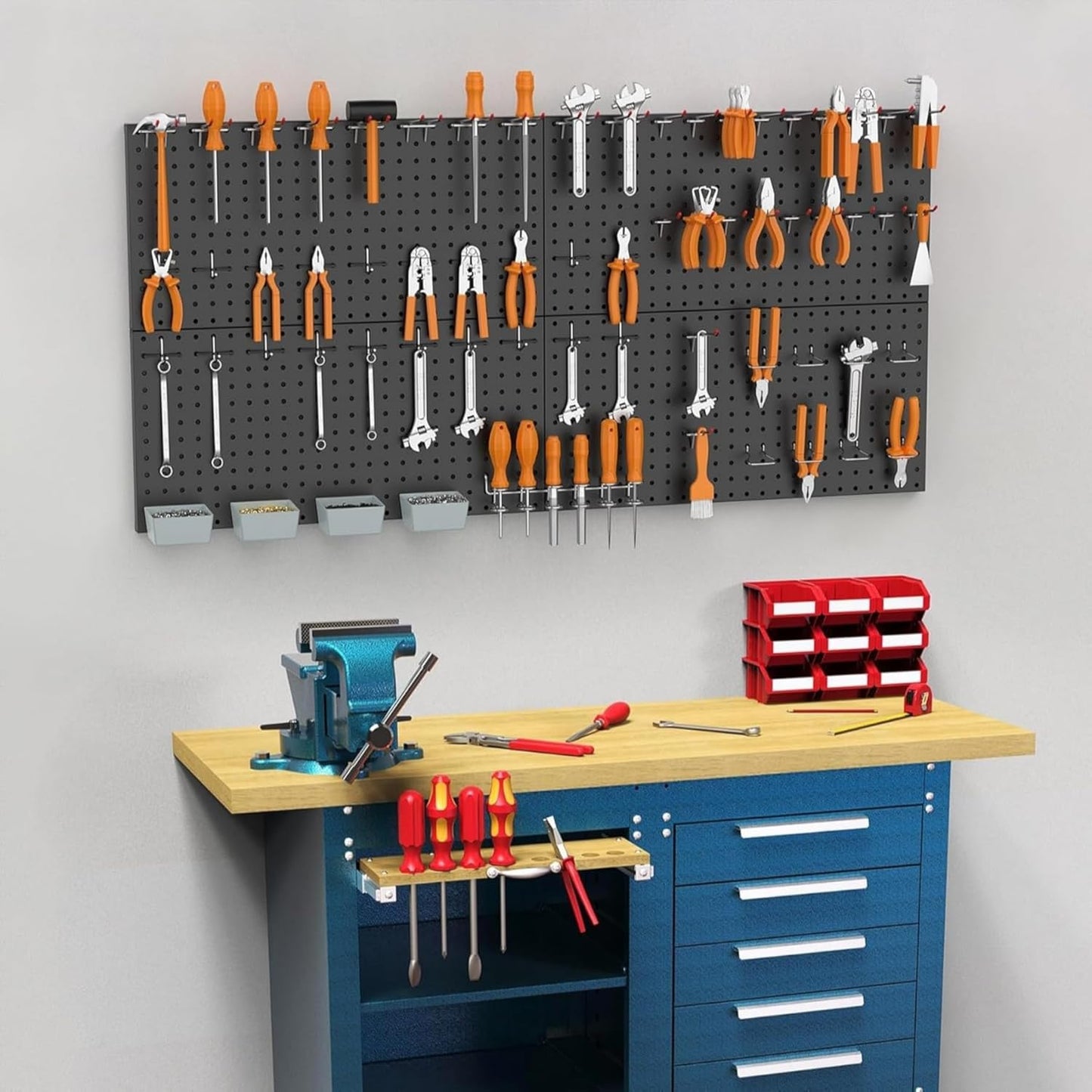 WALMANN Metal Pegboard Panels for Wall Tools Storage Pegboard for Garage, Workbench, Modular Peg Board Tool Organizer Board (Black 12"*24", Pack of 4)
