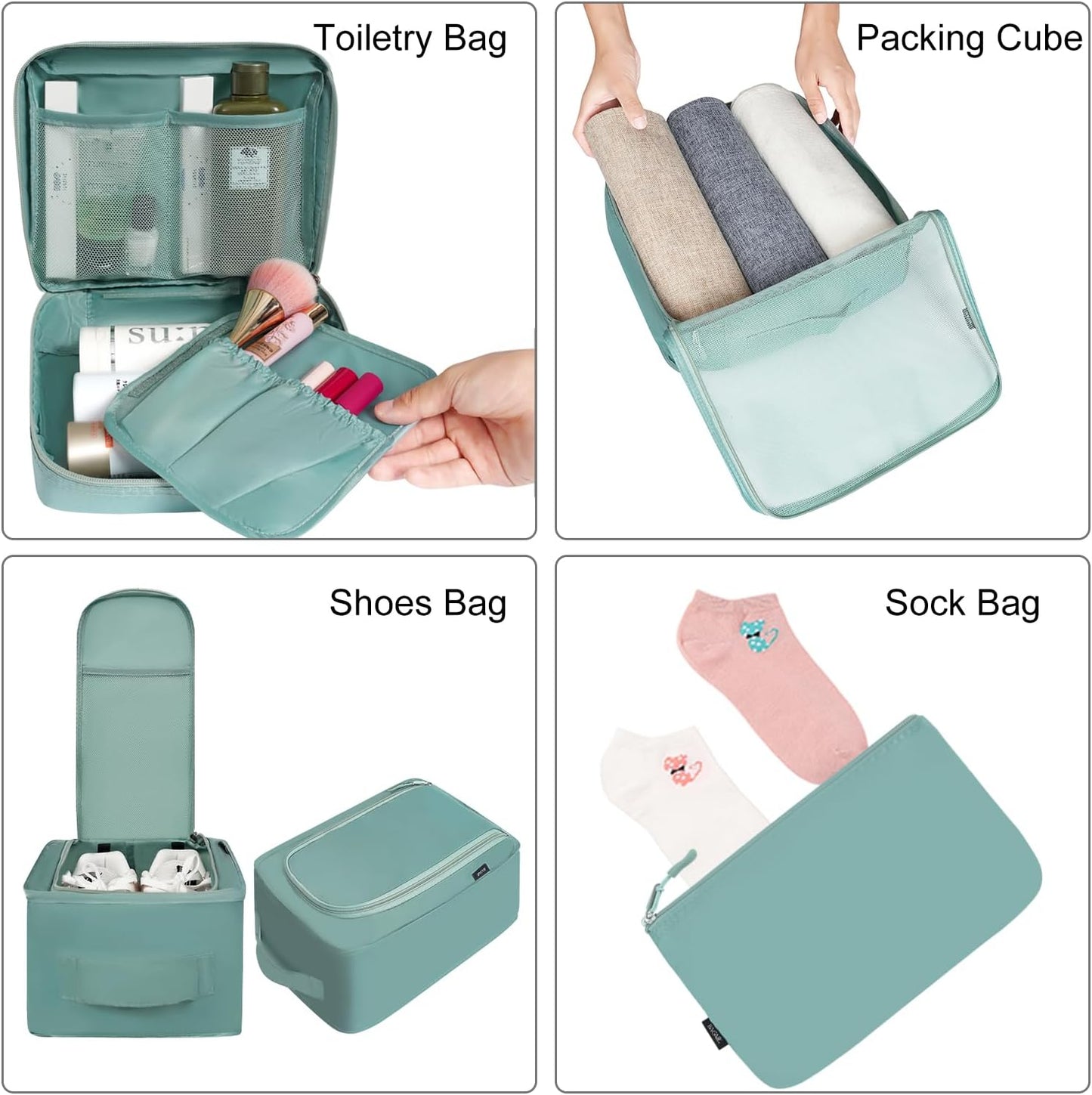 BAGAIL 8 Set Packing Cubes Luggage Packing Organizers for Travel Accessories-Dusty Blue