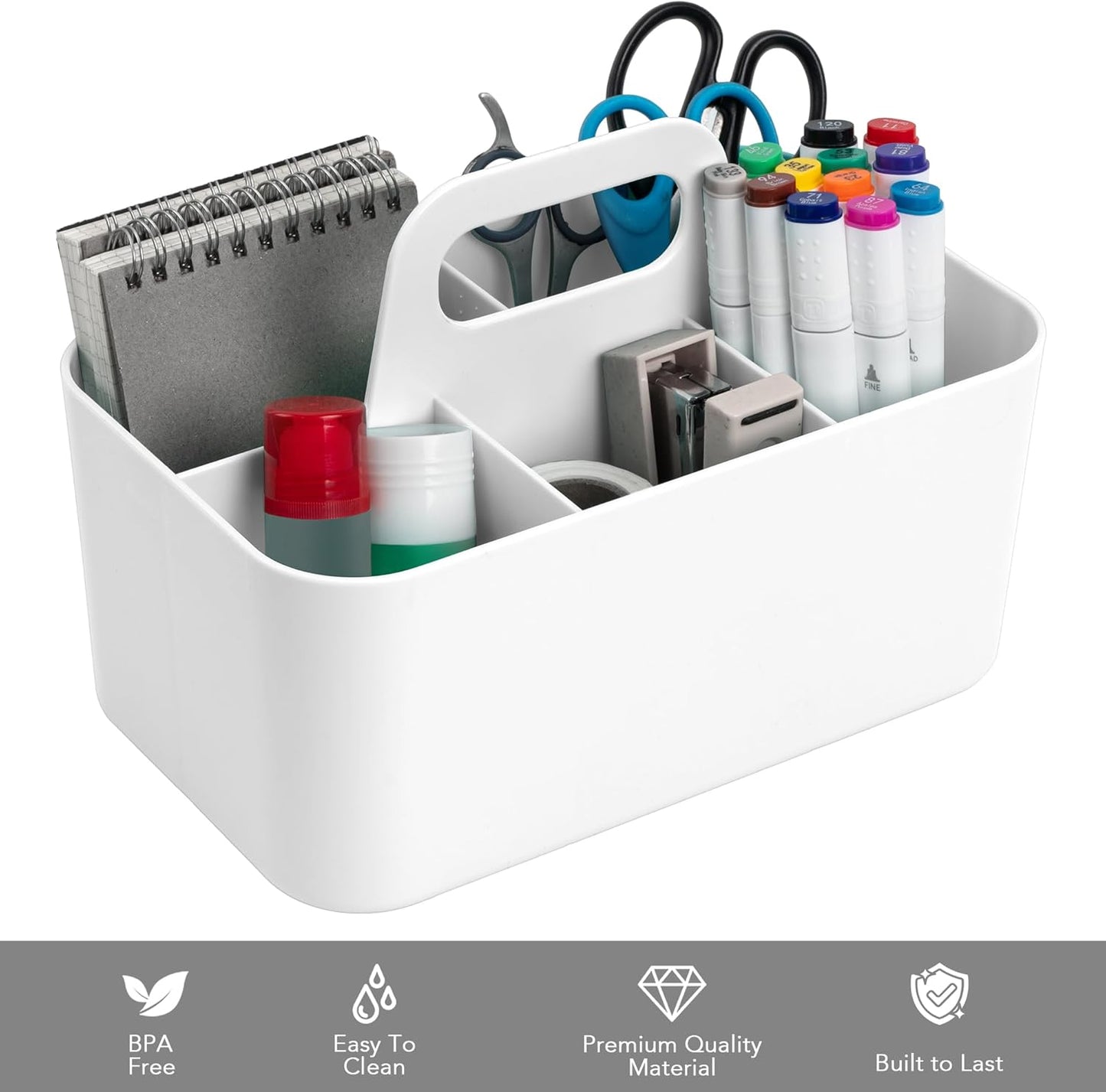 Tiawudi Multipurpose Caddy Organizer, Plastic Caddy with Handle, Stackable Desk Organizer for Stationery, Marker and Pencil, Office Supplies Organizer, Dorm Caddy