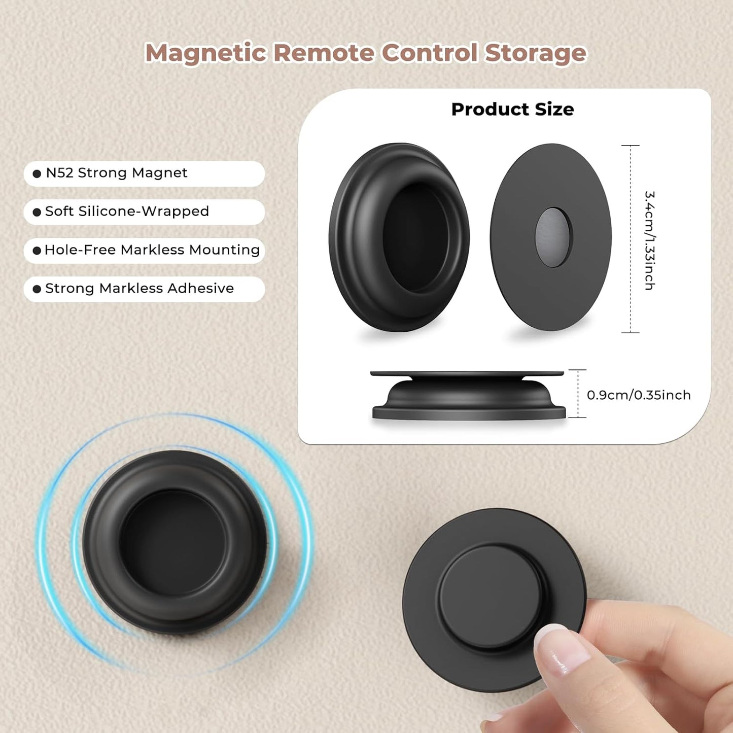4Pcs Magnetic Remote Control Holder, Upgrades Silicone Wall Mount Self-Adhesive Remote Control Stand, Organizer Storage for Air Conditioner & TV Remotes, Caddy Back of Televisions (White