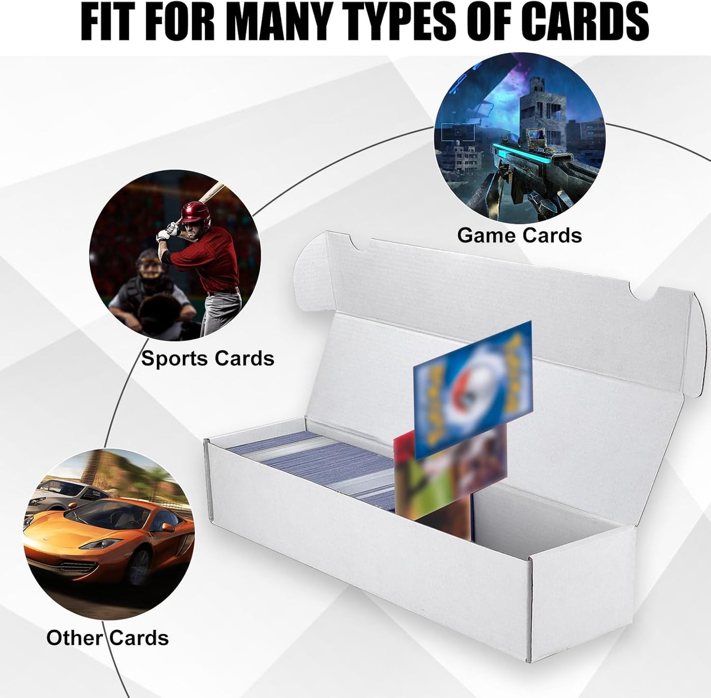 Trading Card Storage Box, 3-Pack 1100 Count White Corrugated Cardboard Bulk Sports Storage Box for TCG/Magic/Mtg Basketball Cards, Collectible Trading Cards