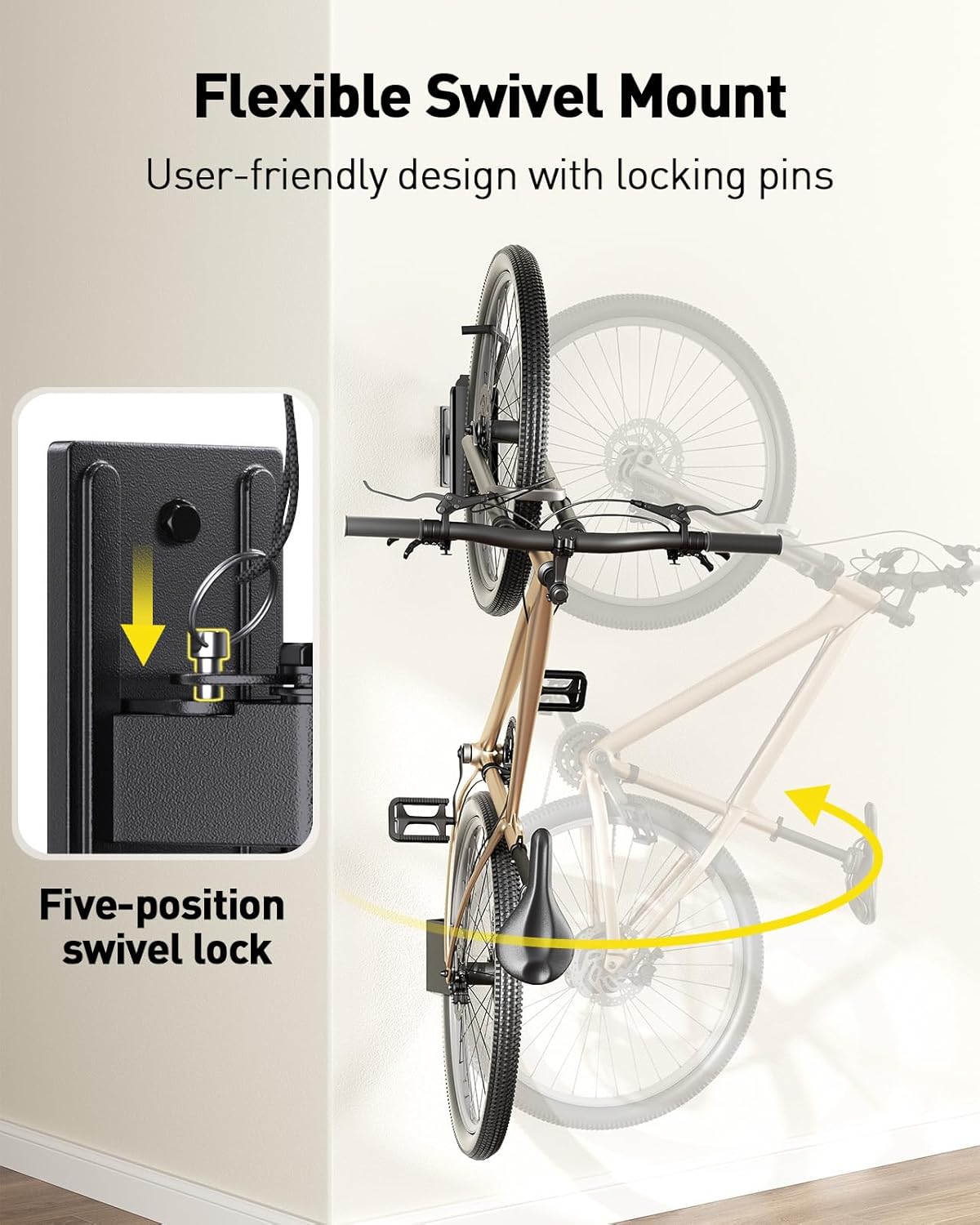 Alphamount AM Swivel Bike Wall Mount, Metal Wall Bike Rack with Durable Sleeves, Space-Saving Vertical Bike Rack with 180° Swivel for Home and Garage, Bike Storage Hanger Mount Up to 66 lbs, 1-Pack