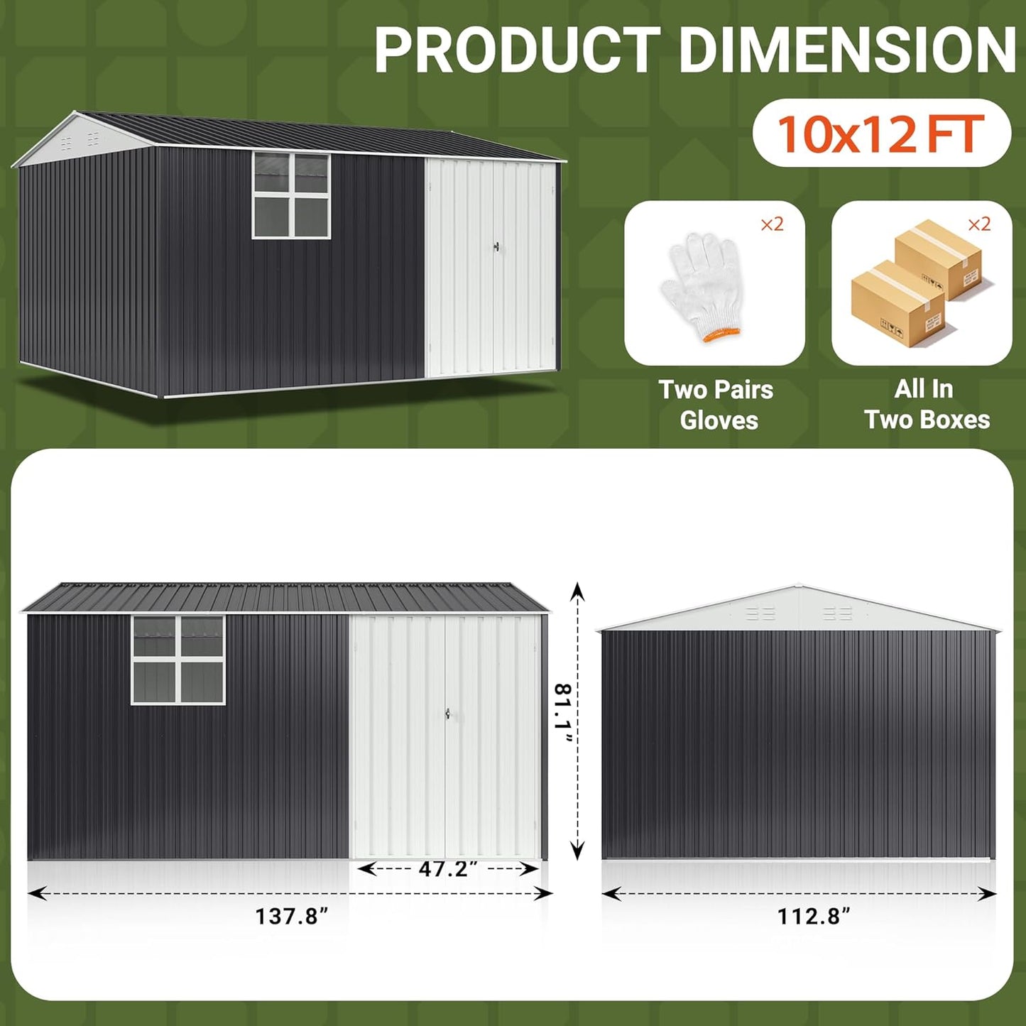 VIWAT 10X12 FT Outdoor Storage Shed, Metal Garden Shed with Updated Lockable Doors and Frame Structure, Large Tool Sheds for Backyard Garden Patio Lawn,Black
