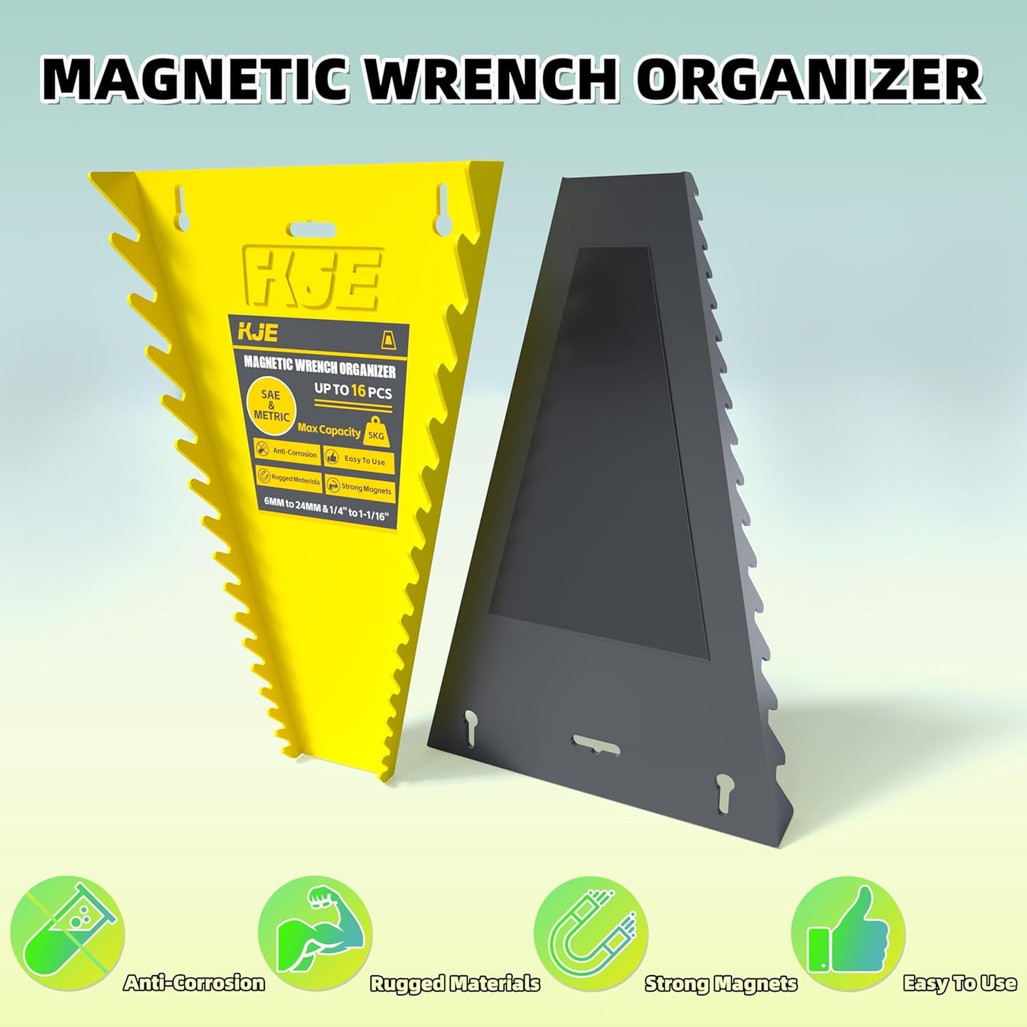 KJE 2Pack Magnetic Wrench Organizer, 32-Slot Wrench Rack Tool Trays, Magnetic Wrench Set Holder SAE(1/4" - 1-1/16") and Metric(6MM-24MM)