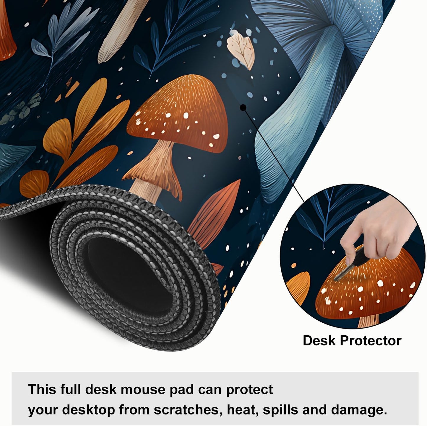 Mushroom Forest Mouse Pad – Large Extended Desk Mat 31.5 x 11.8 in– Autumn Woodland Fungi Illustration, Waterproof Surface, Non-Slip Rubber Base, Keyboard & Mouse Pad for Nature Lovers