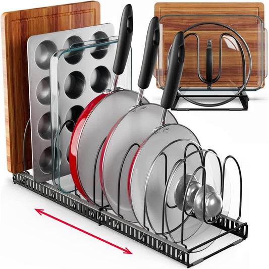 Better Things Home 12+ Expandable Pan and Pot Lid Organizer Rack for Cabinet, Pot Lid Holder Pot Organizers Inside Cabinet, Pots and Pans Organizer Under Cabinet (Dark Grey, PAN & BAKEWARE)
