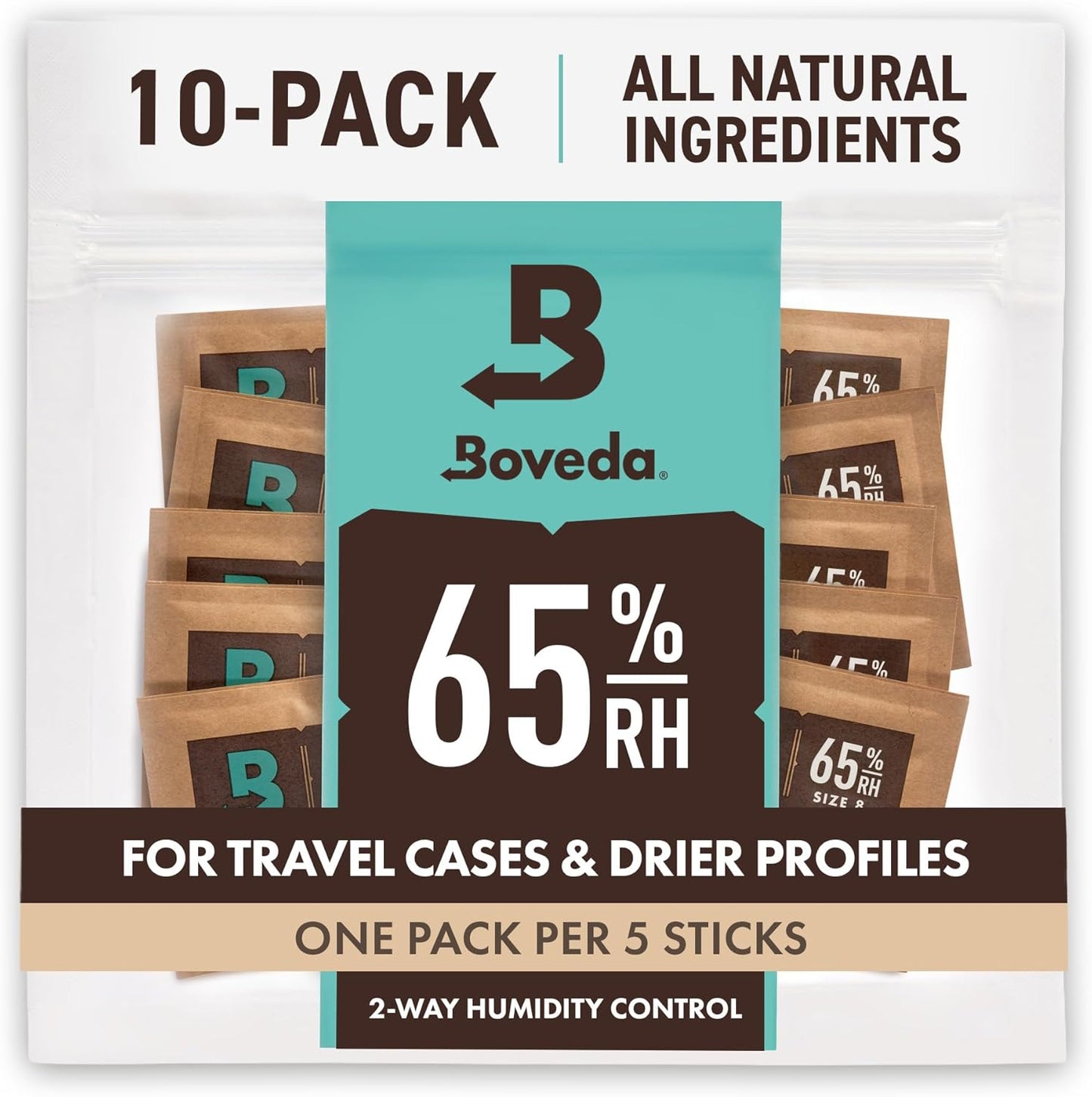 Boveda 65% Two-Way Humidity Control Packs for Storing Up to 5 Items – Size 8 – 10 Pack – For Small Travel Boxes – Moisture Absorbers – Humidifier Packs – Hydration Packets in Resealable Bag