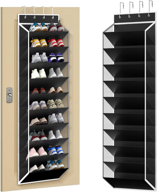 KEEPJOY 10 Tiers Mesh Over Door Shoe Organizer Storage, Hanging Shoe Holder for Door with Large Deep Pockets, Fit 20-30 Pairs Shoe Rack for Sneakers, Boots.(Black)