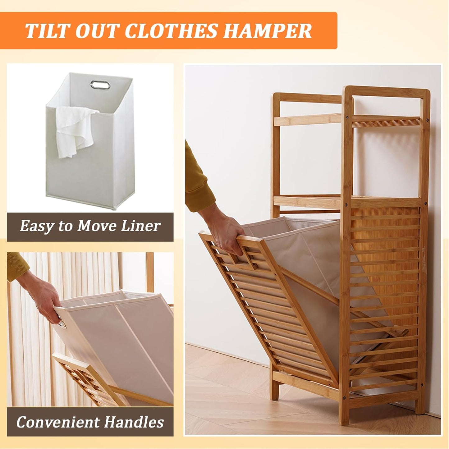 Laundry Hamper with 2-Tier Shelves & Tilt Out Basket, Laundry Baskets Organizer Hampers Bathroom Storage Shelf for Laundry Room, Bathroom, Nursery, Bedroom(2 Tier -Small)