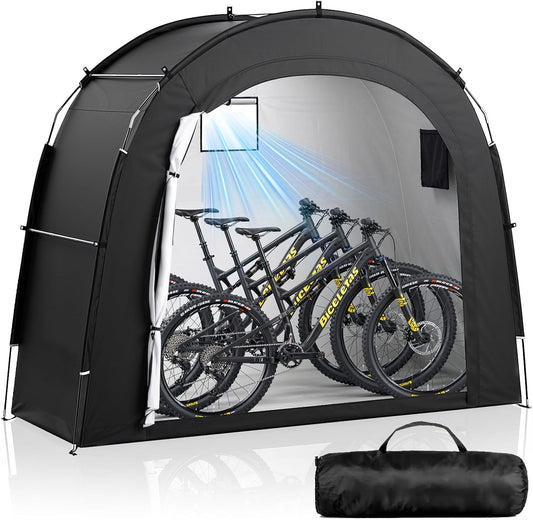 Housolution Bike Storage Tent Shed for 3 Bikes, Outdoor Portable 210D Oxford Thick PU4000 Waterproof Bike Cover with Ventilated Window, Bike Tent Fit for Bicycle, Lawn Mower, Garden Tools