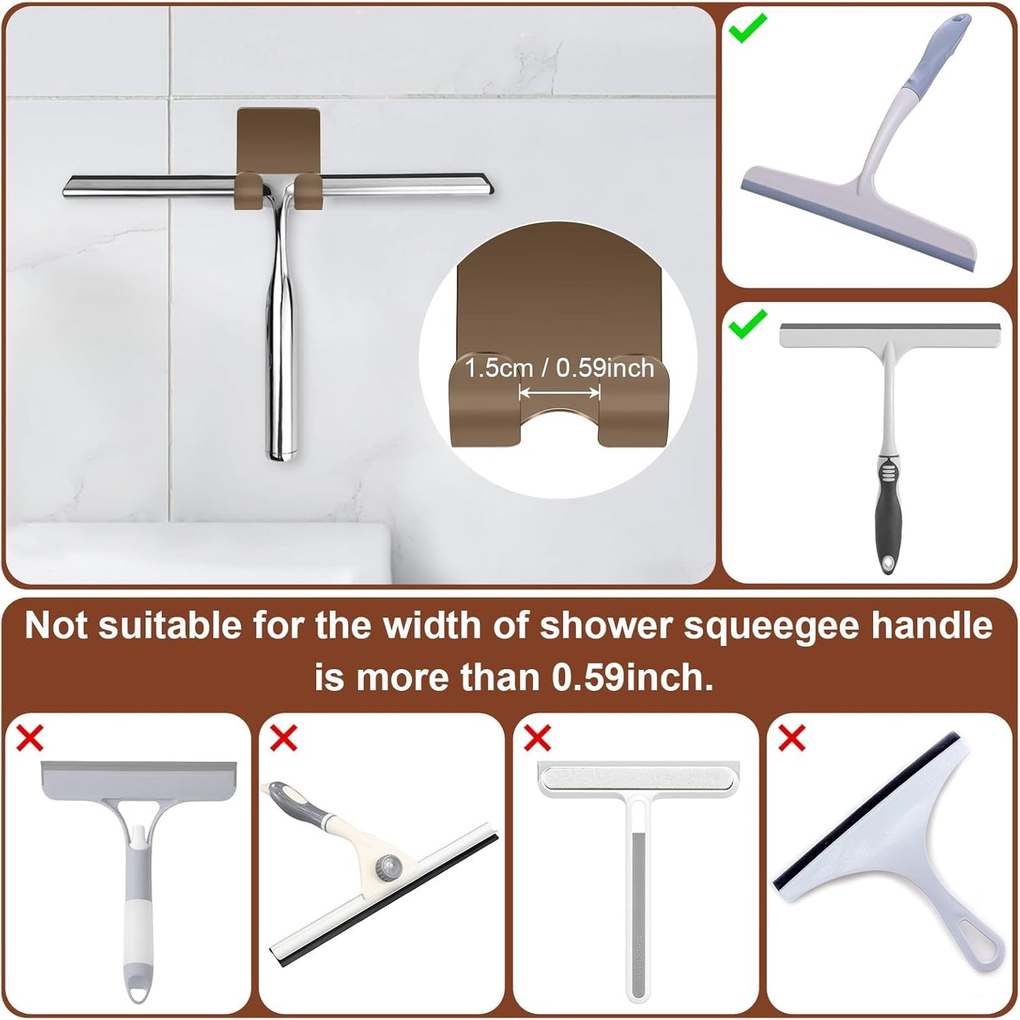 CGBE Razor Holder for Shower, 4 Packs Shaver Holder and Hooks, Self Adhesive Wall Mounts for Bathroom, Damage Free - Brown