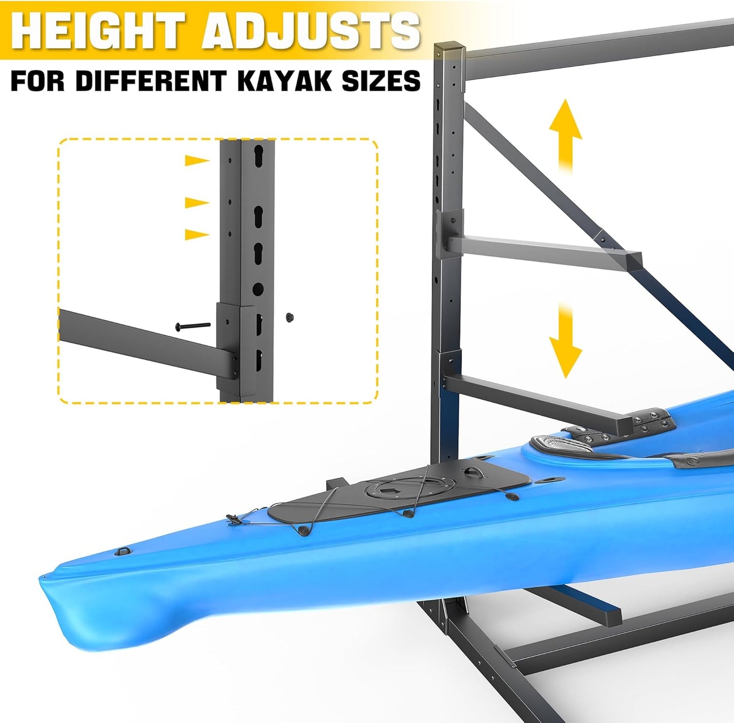 Ultrawall Kayak Storage Rack, Freestanding Kayak Racks for Garage, Adjustable Kayak Stand, Heavy Duty Paddle Board Rack for Kayak, Canoe, Surfboard, 440lbs Capacity, 2 Levels for 4 Kayaks