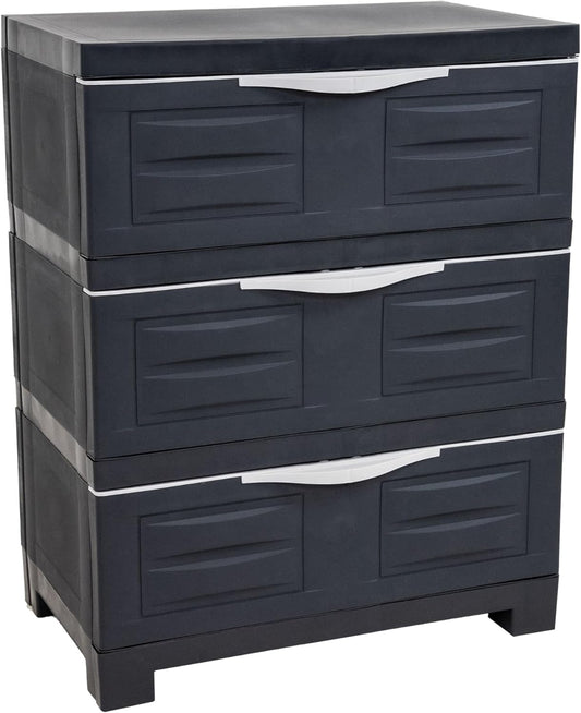 Sunnydaze 3-Tier Storage Cabinet with Drawers - Indoor or Garage Plastic Storage Drawers Organizer - 29.5" H - Garage, Office, Home, Laundry Room - Charcoal