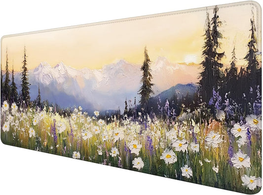 Vintage Watercolor Floral Large Mouse Pad 31.5x15.7inch, Retro Nature Cottagecore Flower Large Extended Computer Desk Mat Mousepad for Keyboard and Mouse, Floral Desk Accessories