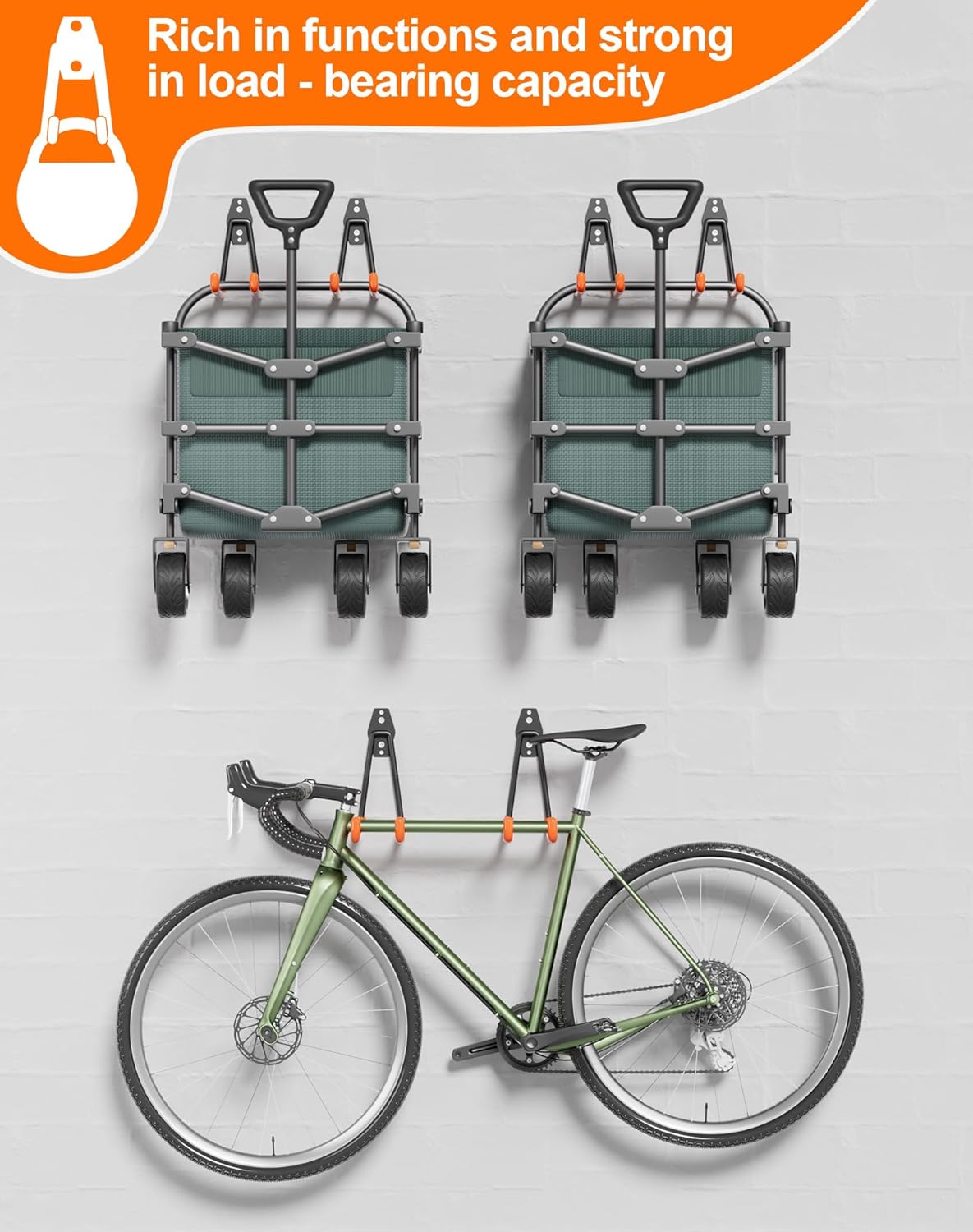 QcoQce 14 Pack Garage Hooks Heavy Duty with 2 Extension Cord Straps,Garage Storage Hooks, Wall Mount Hooks, Garage Organization and Tool Hangers for Bike, Ladder, Ropes and Garden Tools(Orange)