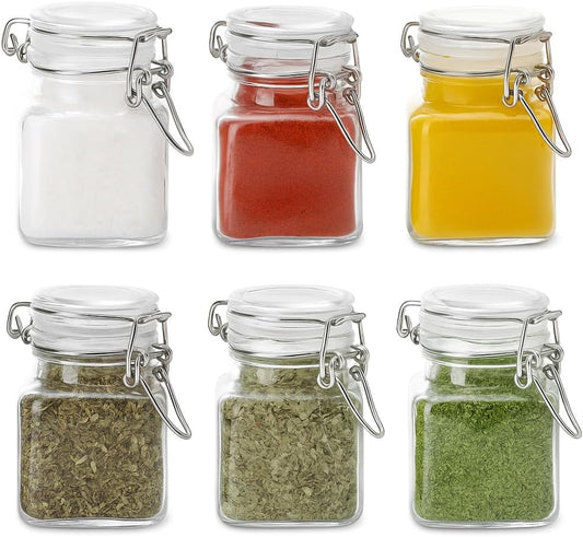 6 Pack Spice Jars, 4 oz Glass Containers with Airtight Lids, Small Herb Jars with Labels for Kitchen Storage