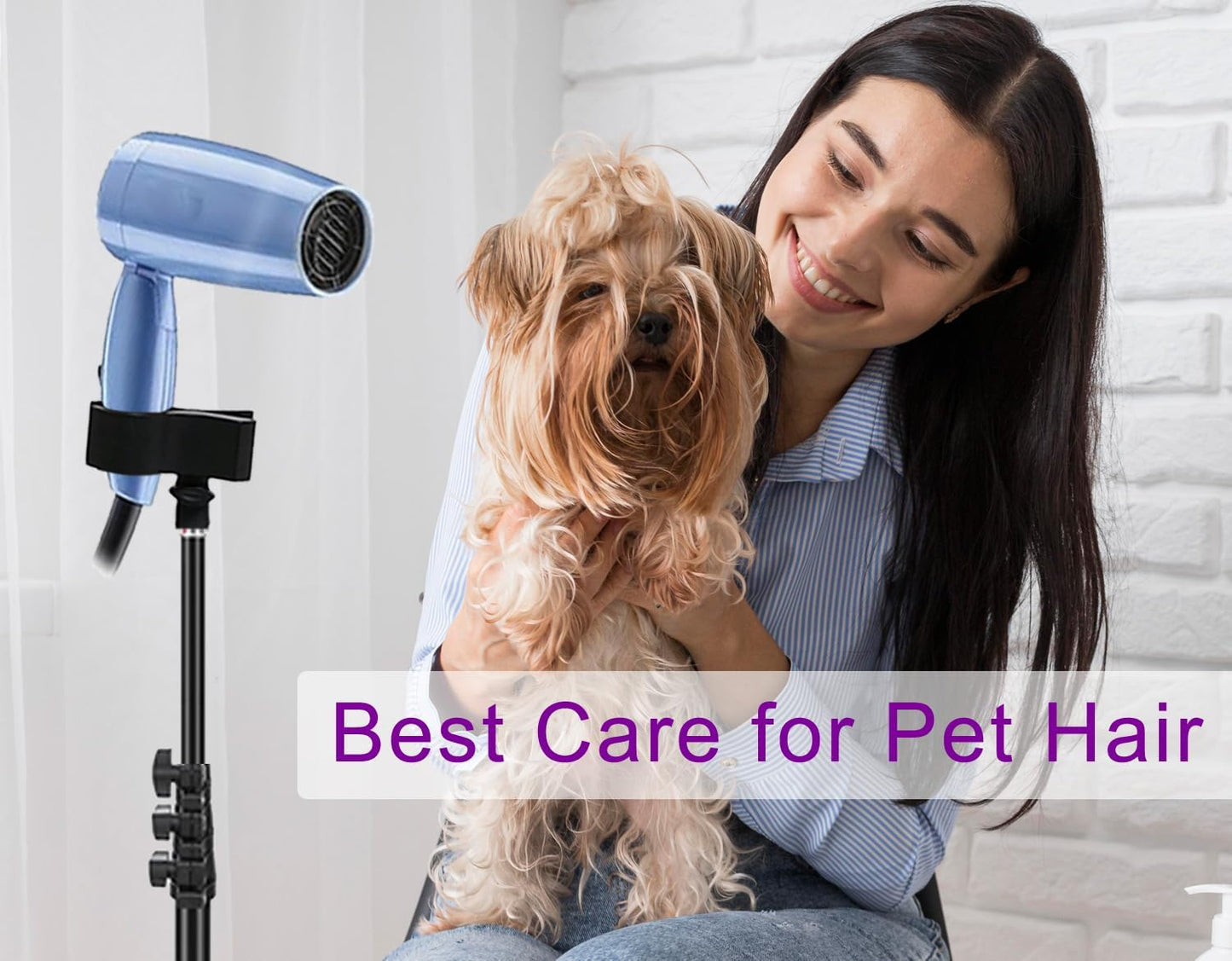 Purple River Hair Dryer Stand Black 20-63 Inch Adjustable Blow Dryer Holder with Tripod and Universal Clip, Easy to Use, Hands Free Relieve Wrist Pain, Shoulder Periarthritis etc