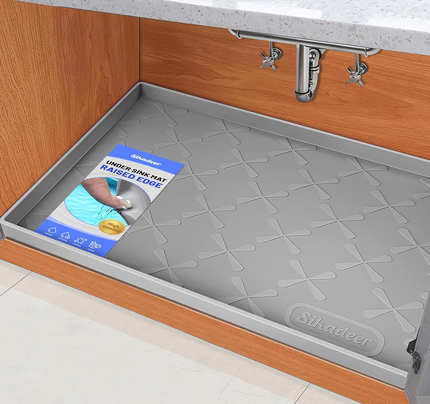 SIKADEER 28" x 22" Under Sink Mat Waterproof, Silicone Mat Kitchen Drawer Shelf and Cabinet Liner, Sink Protector for Kitchen Organizers and Storage, Boot Tray Pet Food Mats